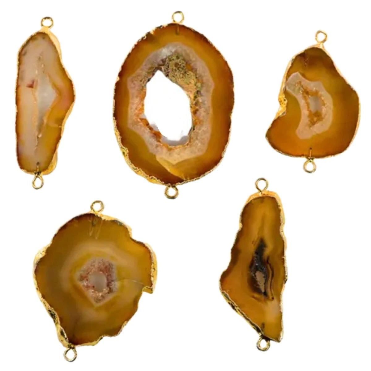 Natural banded agate connector with brown striping patterns