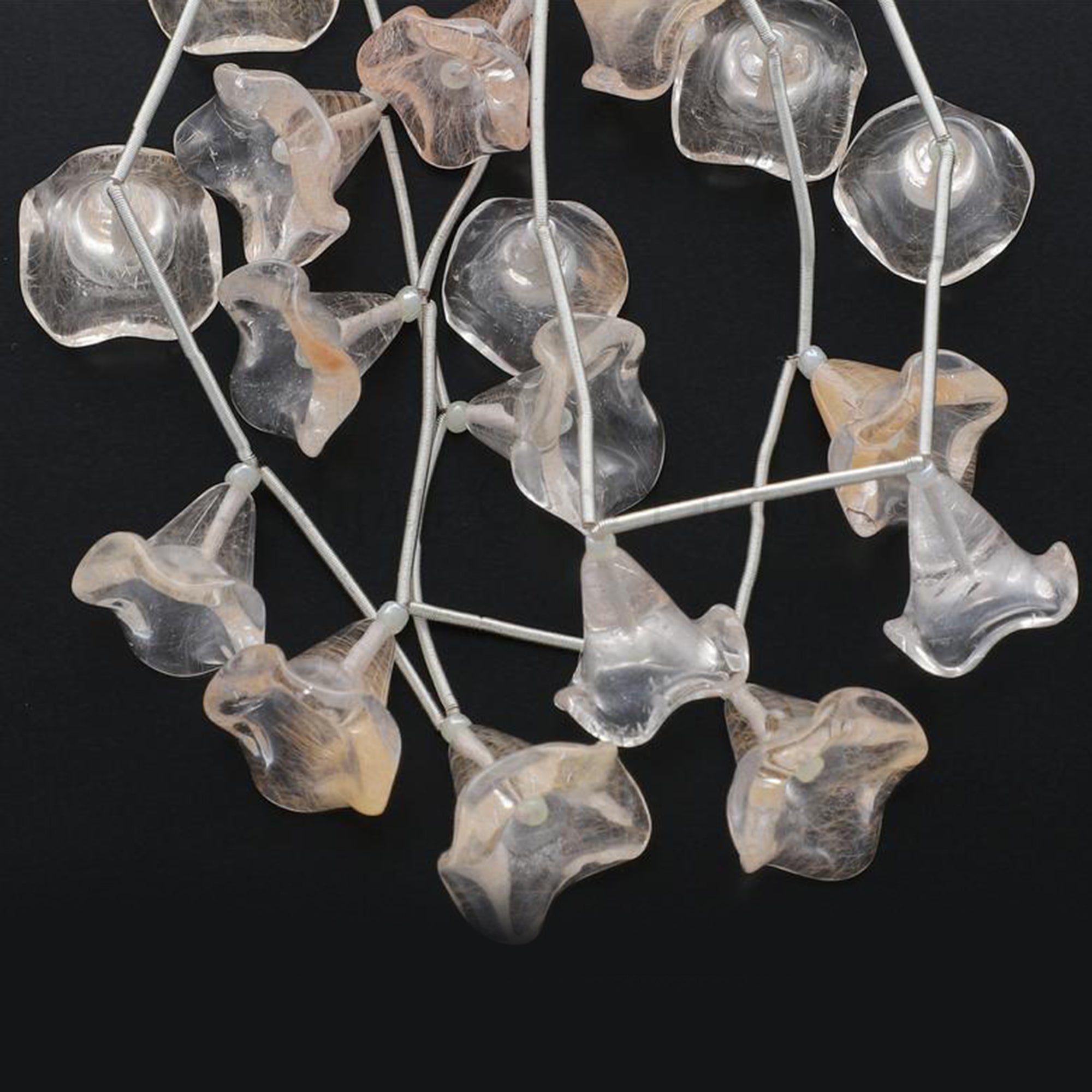 15x11 To 16x13 MM Crystal Quartz Fancy Smooth Flower Shape Beads Strand