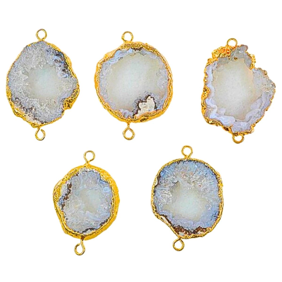 Quartz gemstone solar connector with natural stalactite patterns for jewelry making