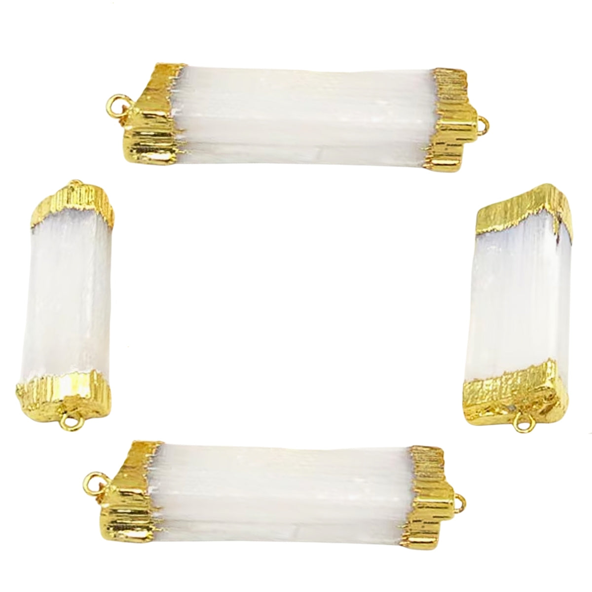 Selenite stone connector with natural gemstone for energy cleansing jewelry making
