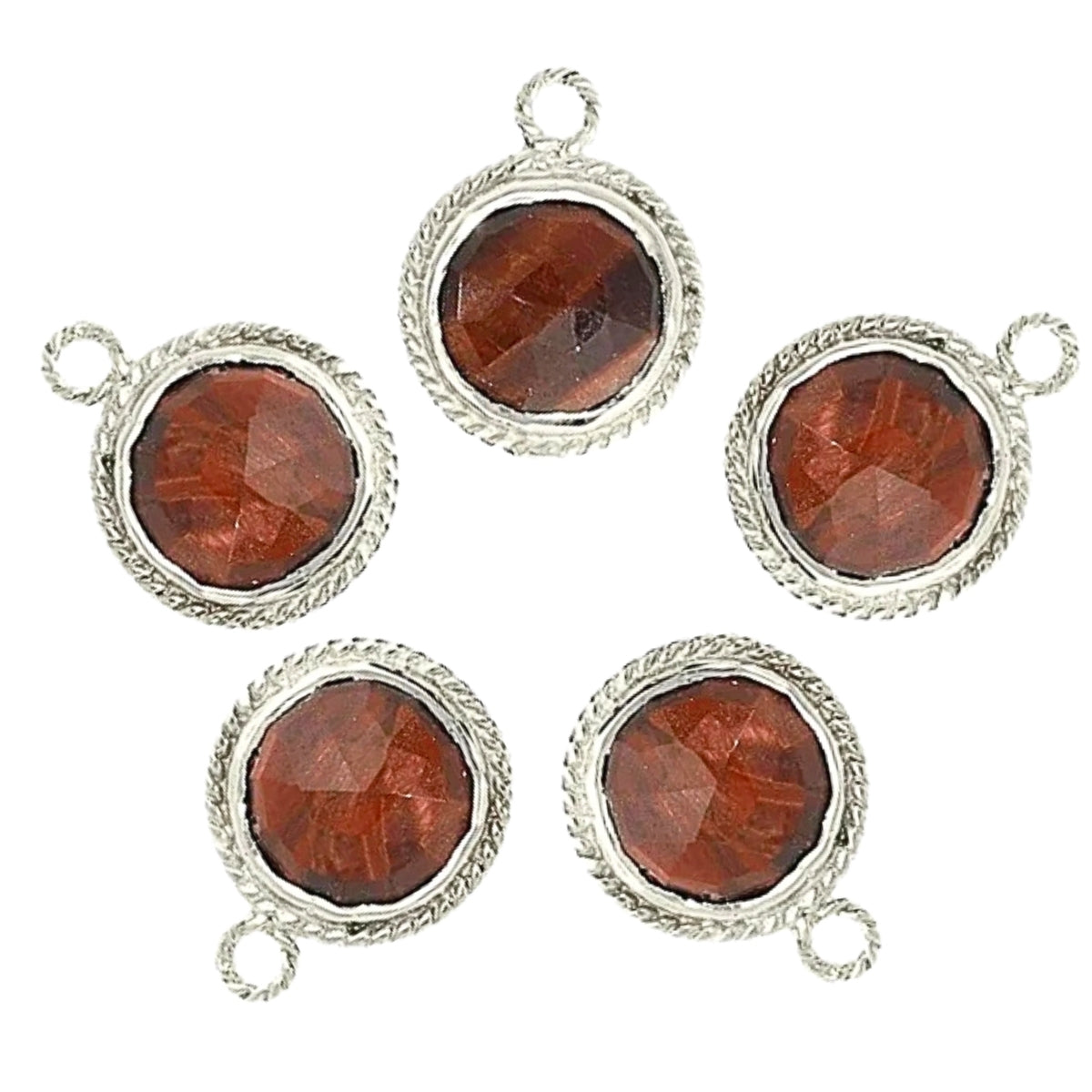 Natural gemstone coin pendant in sterling silver bezel setting