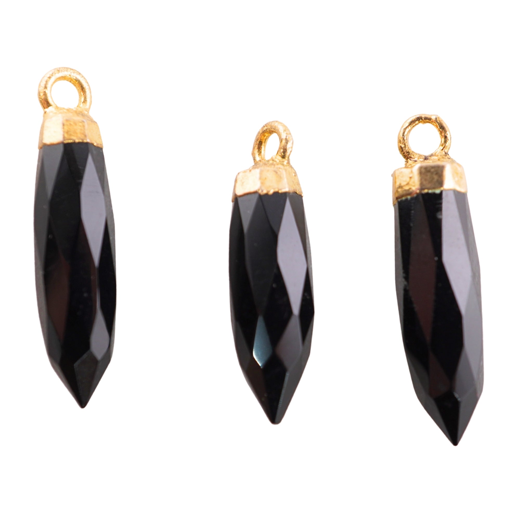 Black Onyx Bullet Shape Gemstone Gold Electroplated Charm Pendant
