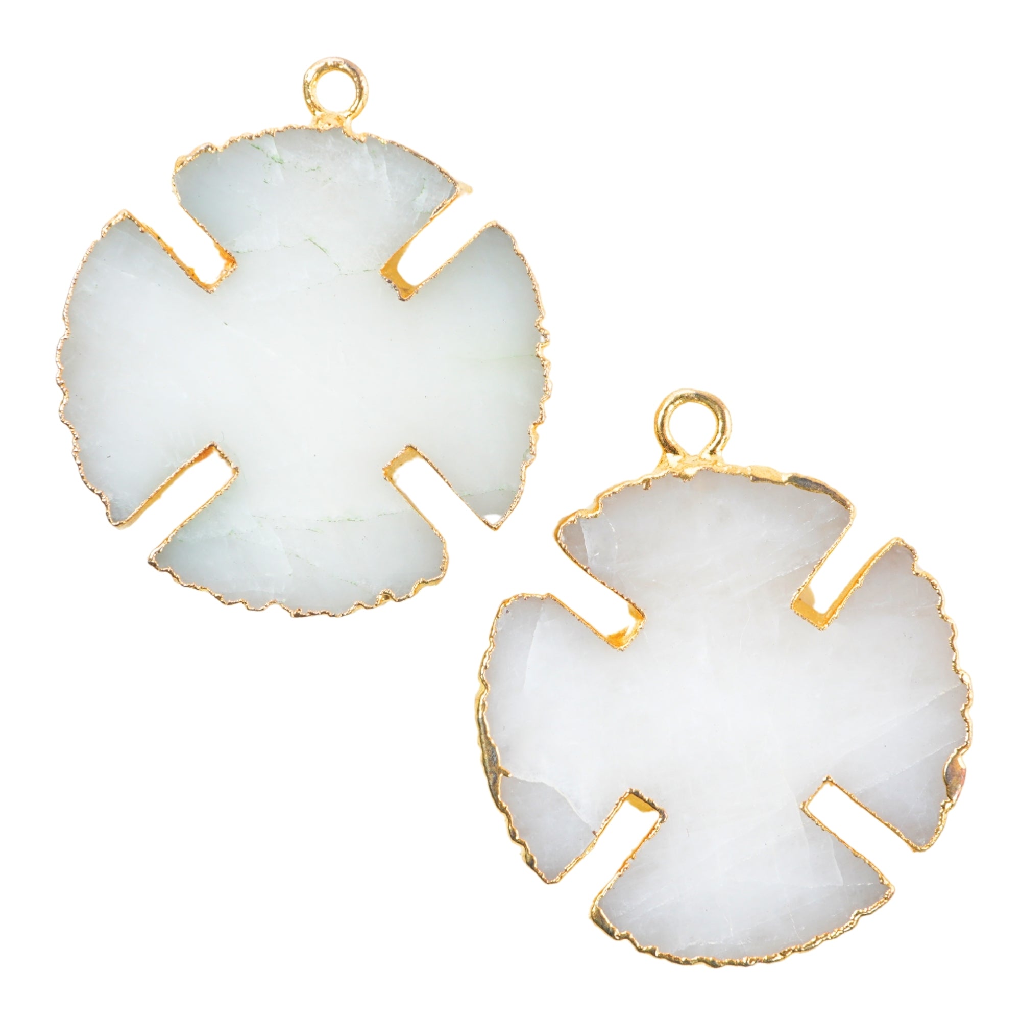 White Agate Aventurine Viking Cross Gemstone Gold Electroplated Charm Pendant