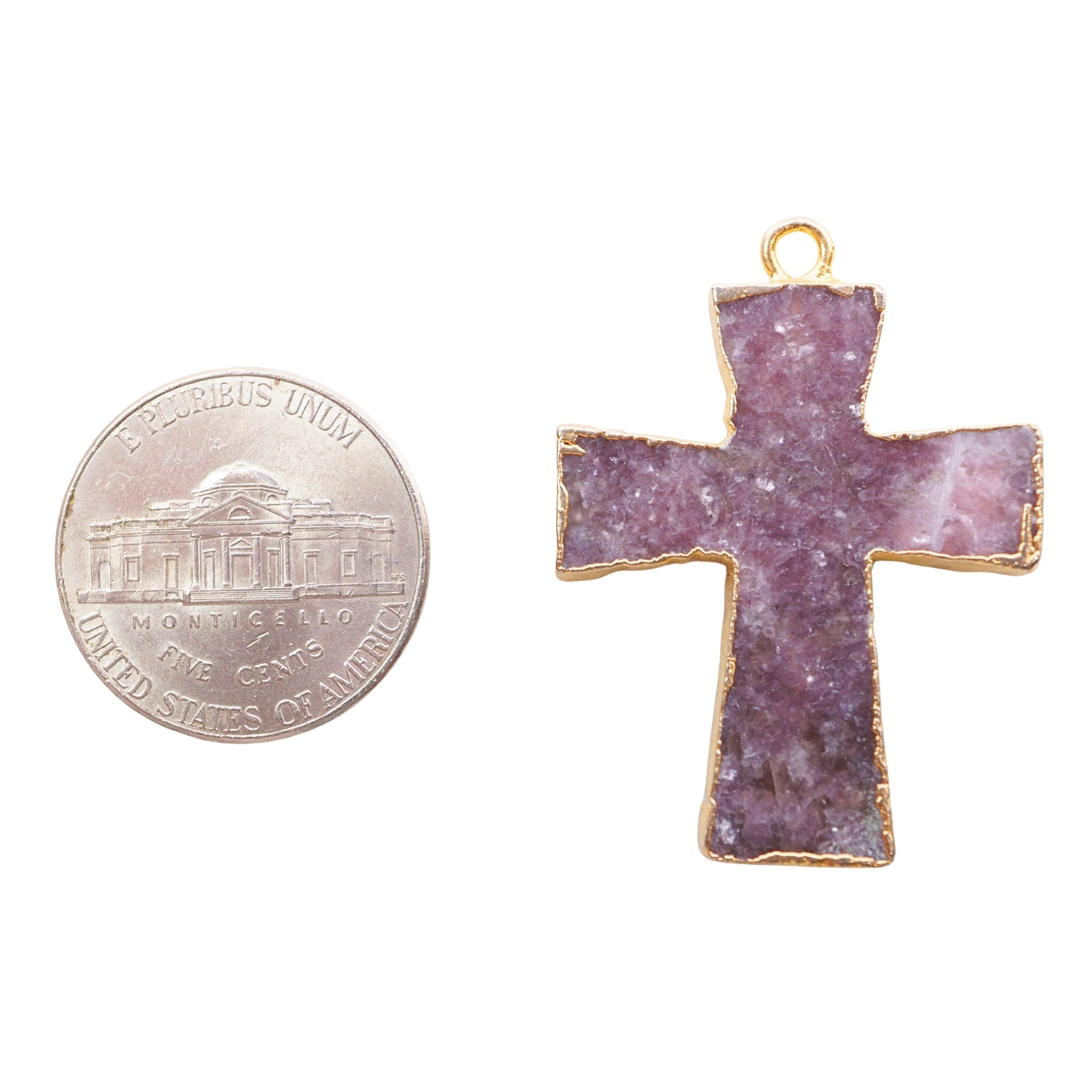 Lepidolite Cross Shape Gemstone Gold Electroplate Charm Pendant