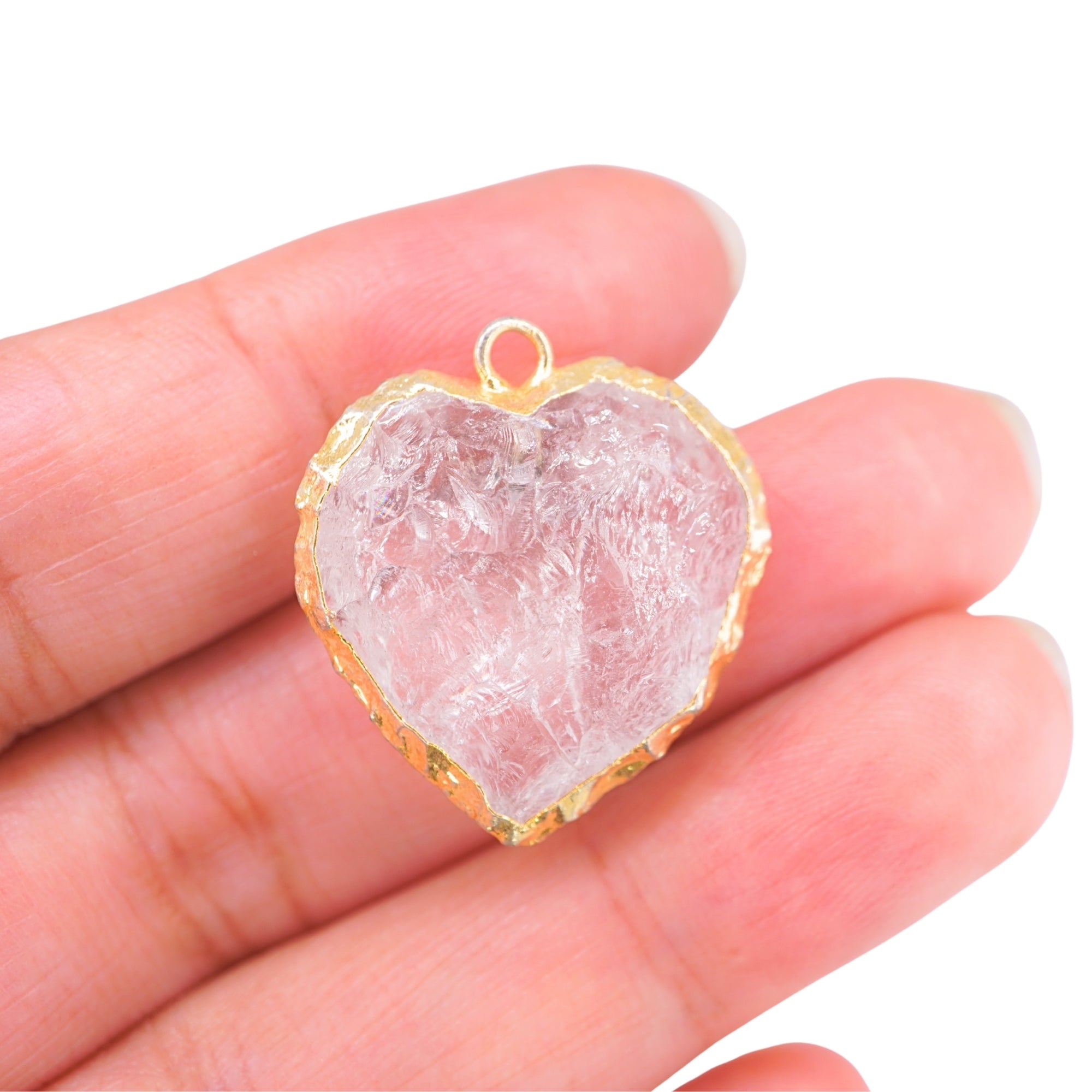 Crystal Quartz Small Heart Shape Gemstone Gold Electroplated Charm Pendant