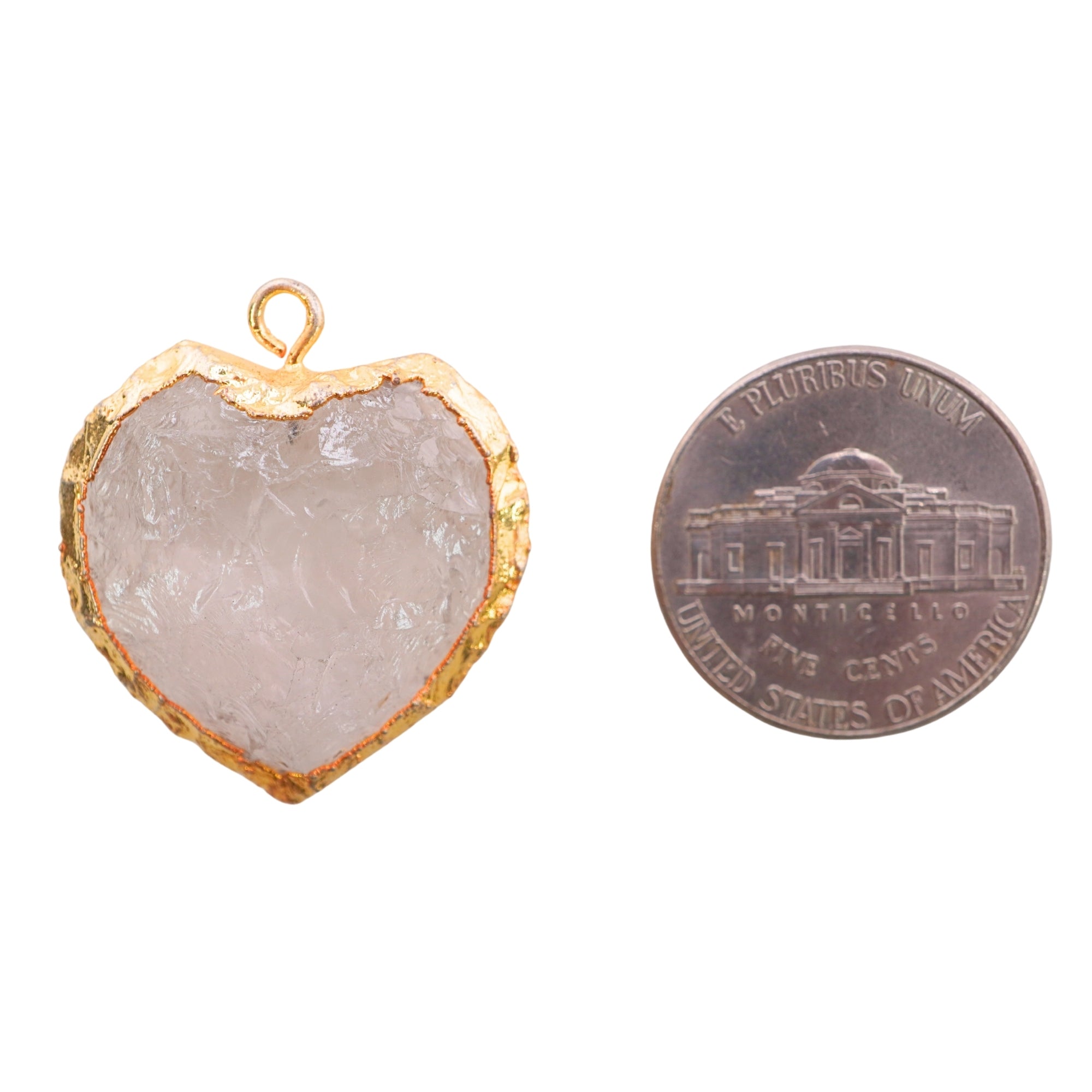 Crystal Quartz Small Heart Shape Gemstone Gold Electroplated Charm Pendant