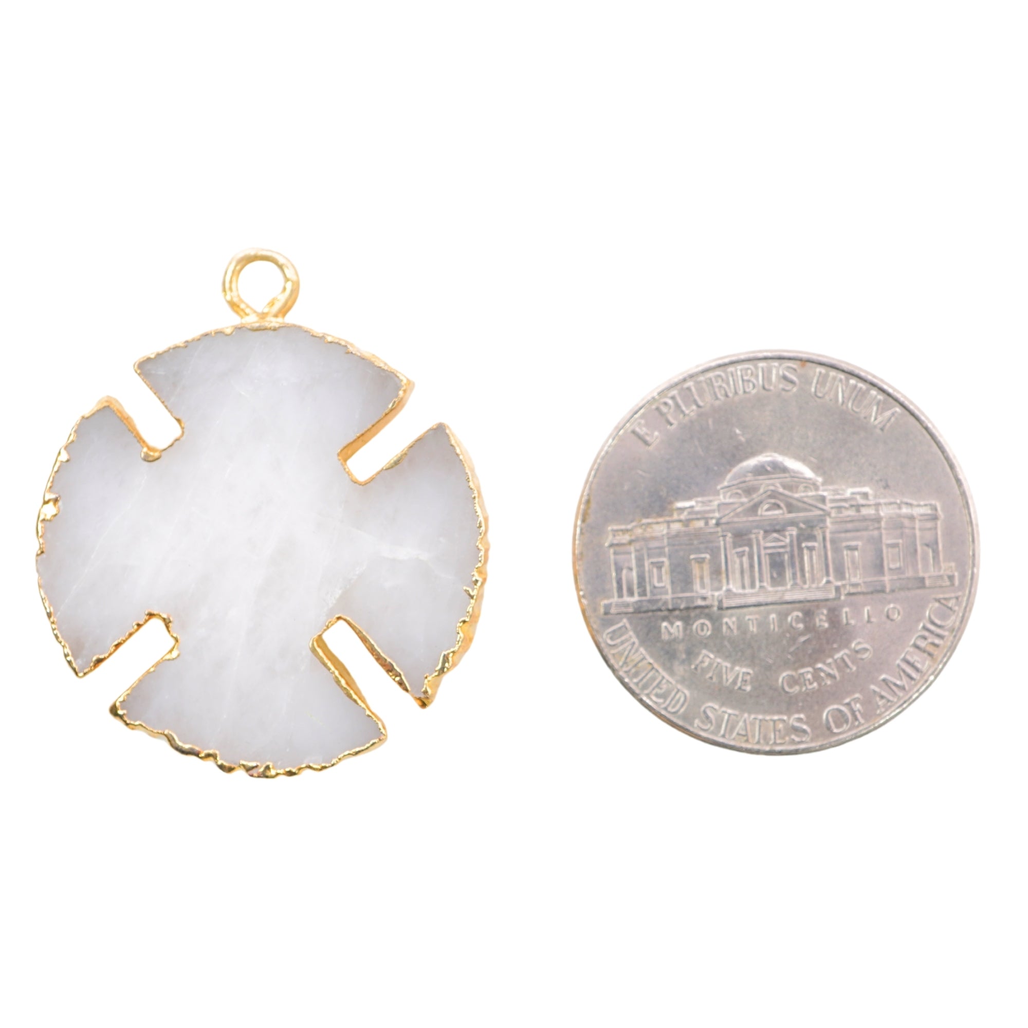 White Agate Aventurine Viking Cross Gemstone Gold Electroplated Charm Pendant
