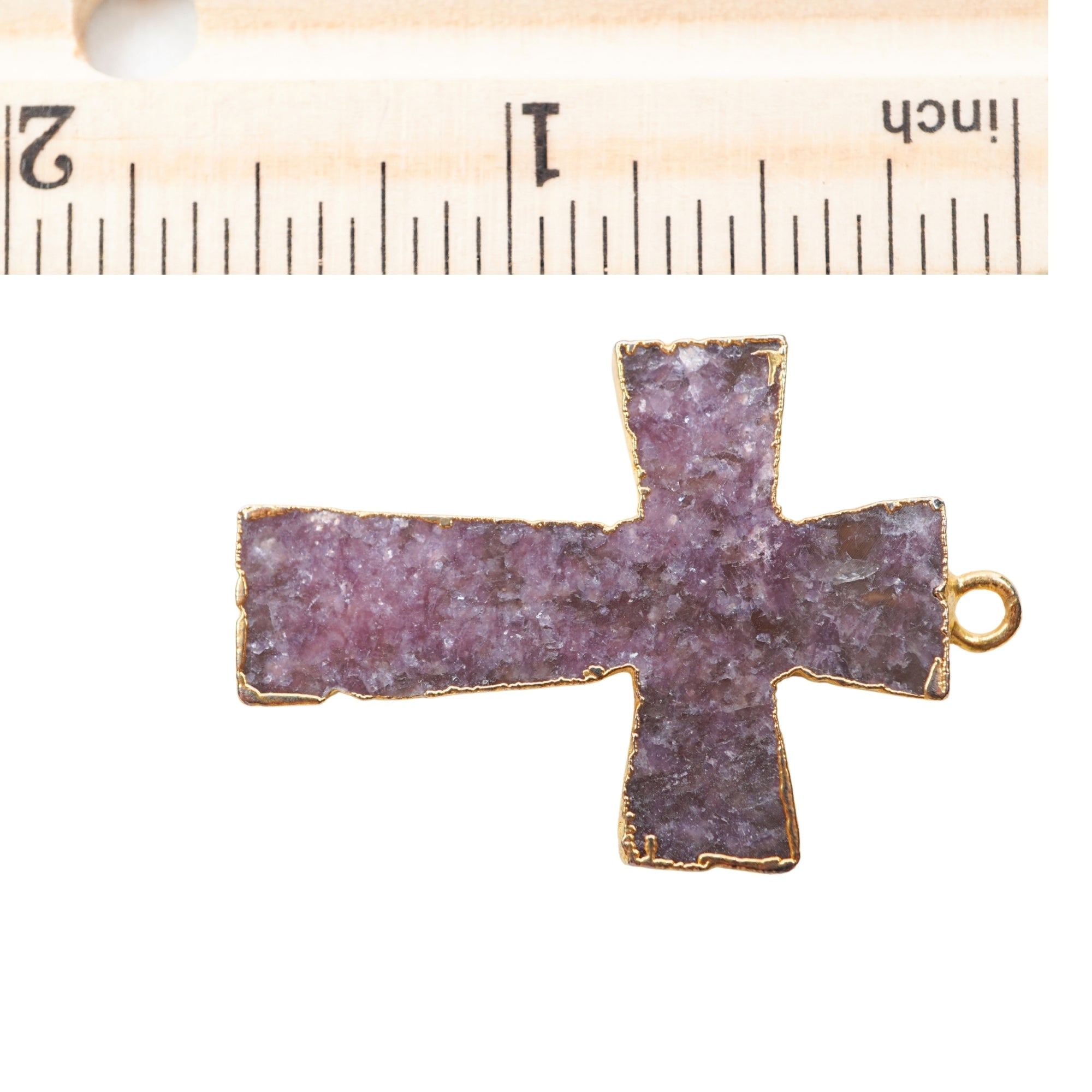 Lepidolite Cross Shape Gemstone Gold Electroplate Charm Pendant