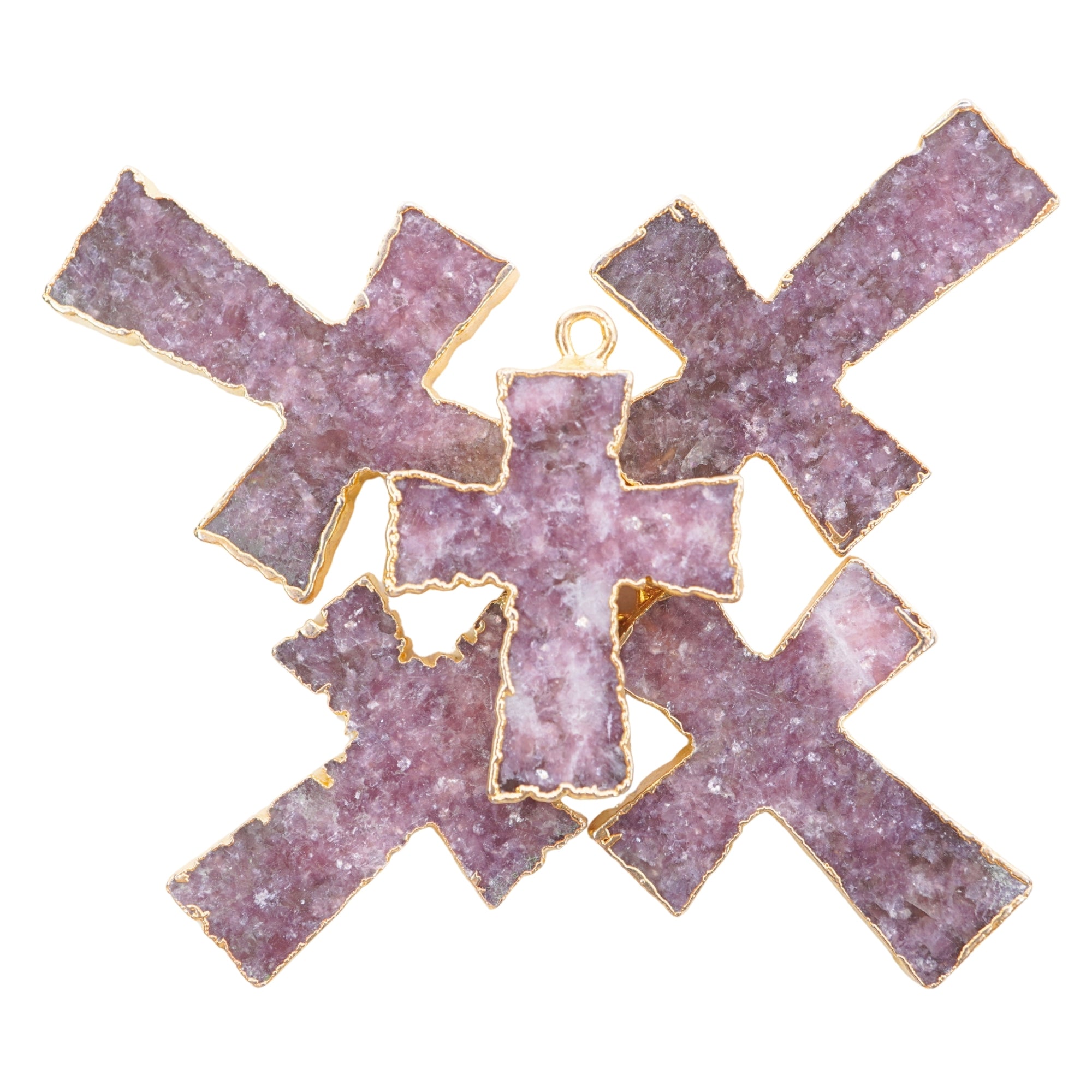 Lepidolite Cross Shape Gemstone Gold Electroplate Charm Pendant