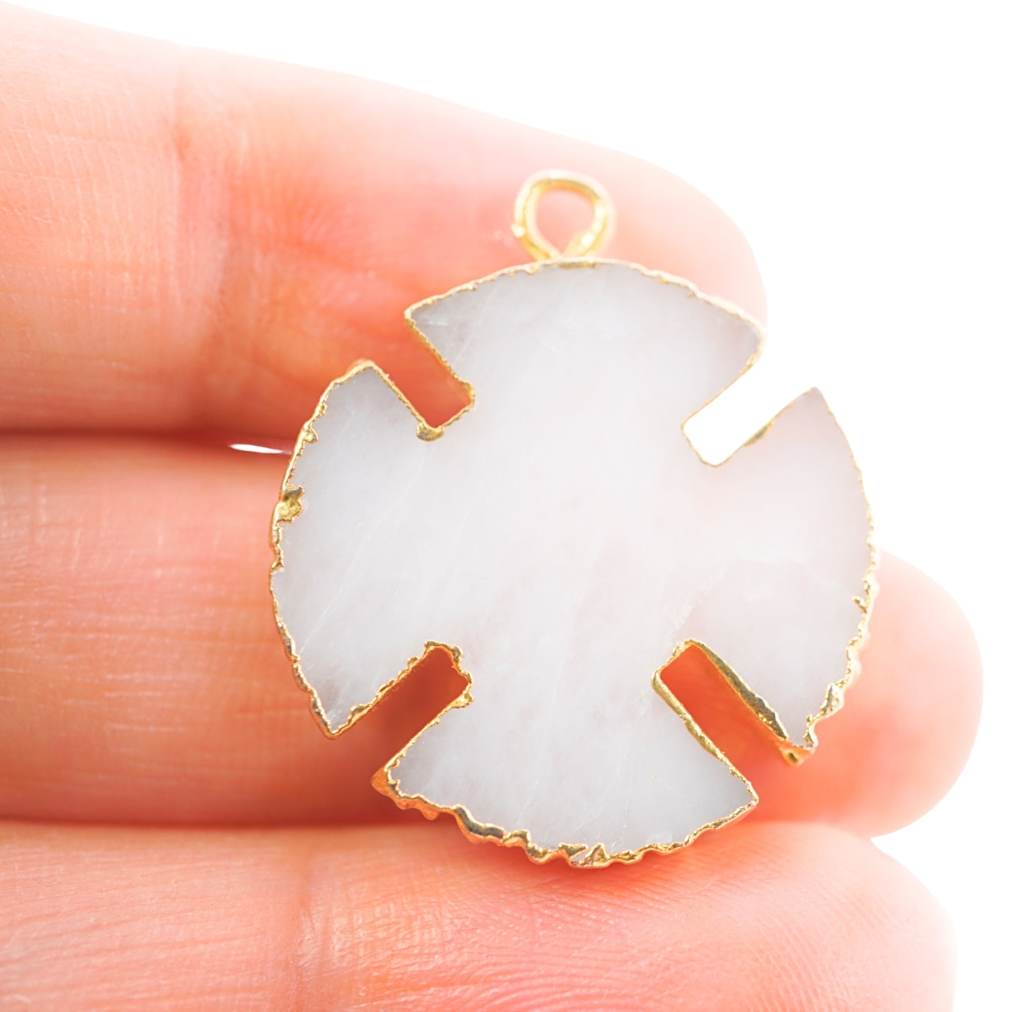 White Agate Aventurine Viking Cross Gemstone Gold Electroplated Charm Pendant