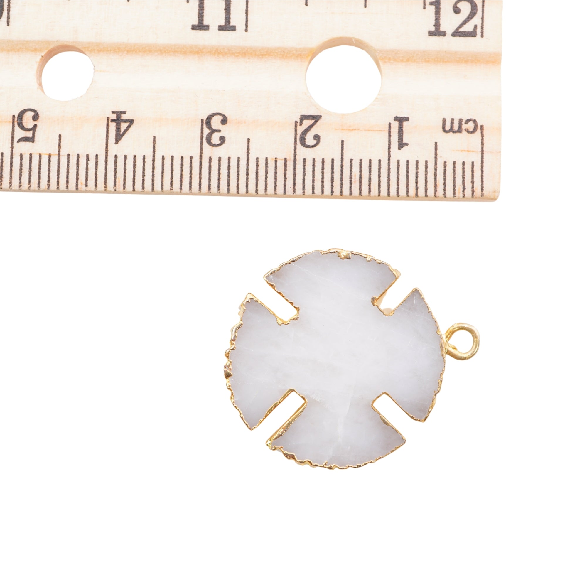 White Agate Aventurine Viking Cross Gemstone Gold Electroplated Charm Pendant