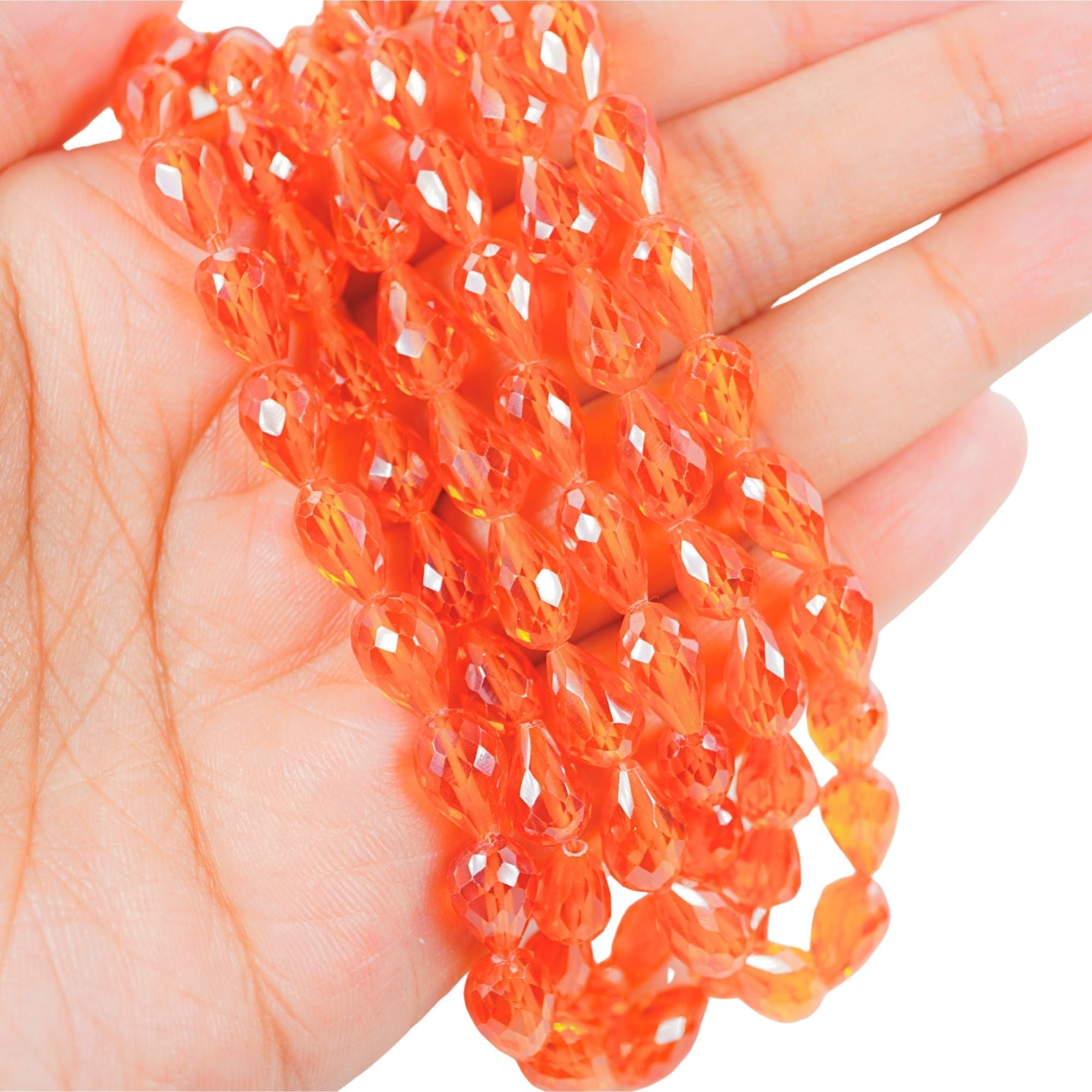 Red Fire Cubic Zirconia Faceted Teardrop Shape Strand Beads