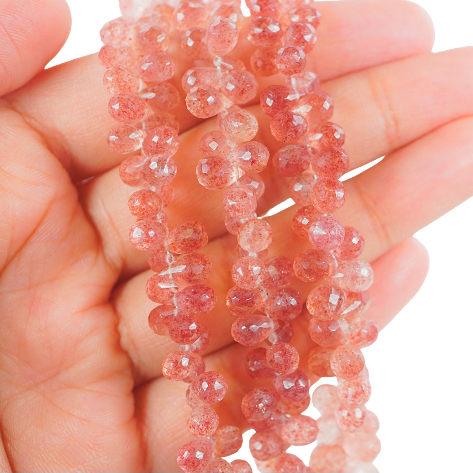 Strawberry Quartz Faceted Teardrop Shape Gemstone Strand Beads