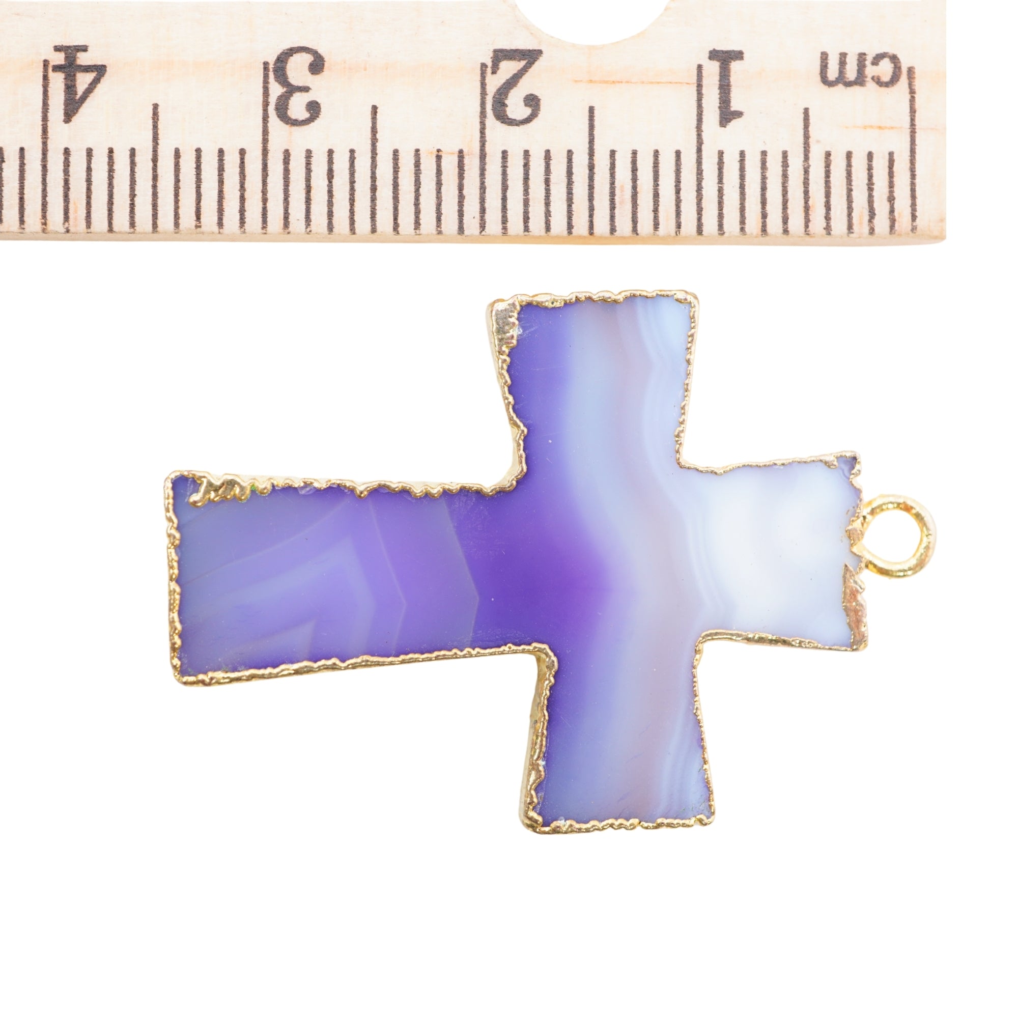 Persian Blue Banded Agate Chalcedony Cross Gemstone Gold Electroplate Charm Pendant 27.5 X 22.5 To 33.5 X 27 MM