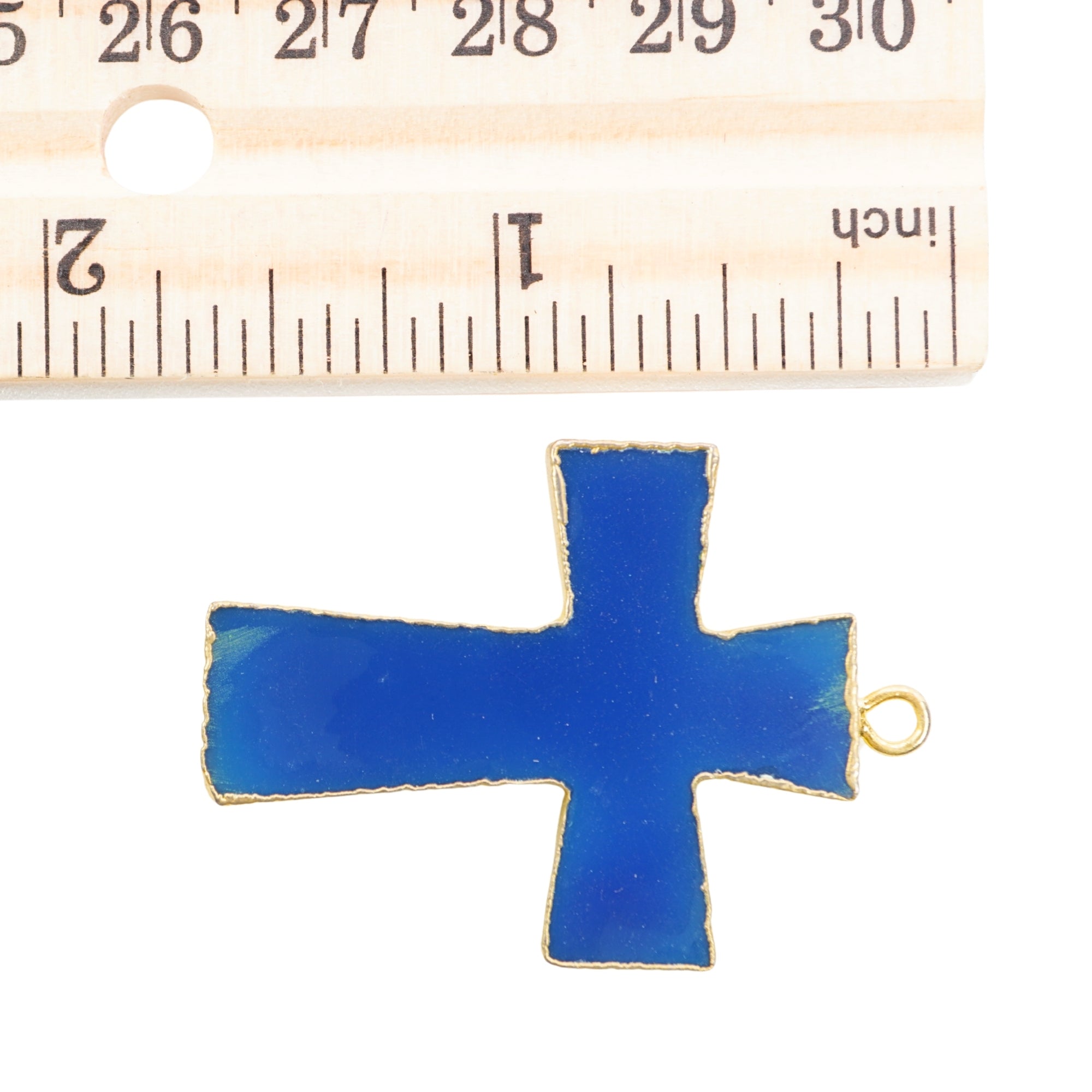 Blue Banded Agate Chalcedony Cross Shape Gold Electroplate Charm Pendant