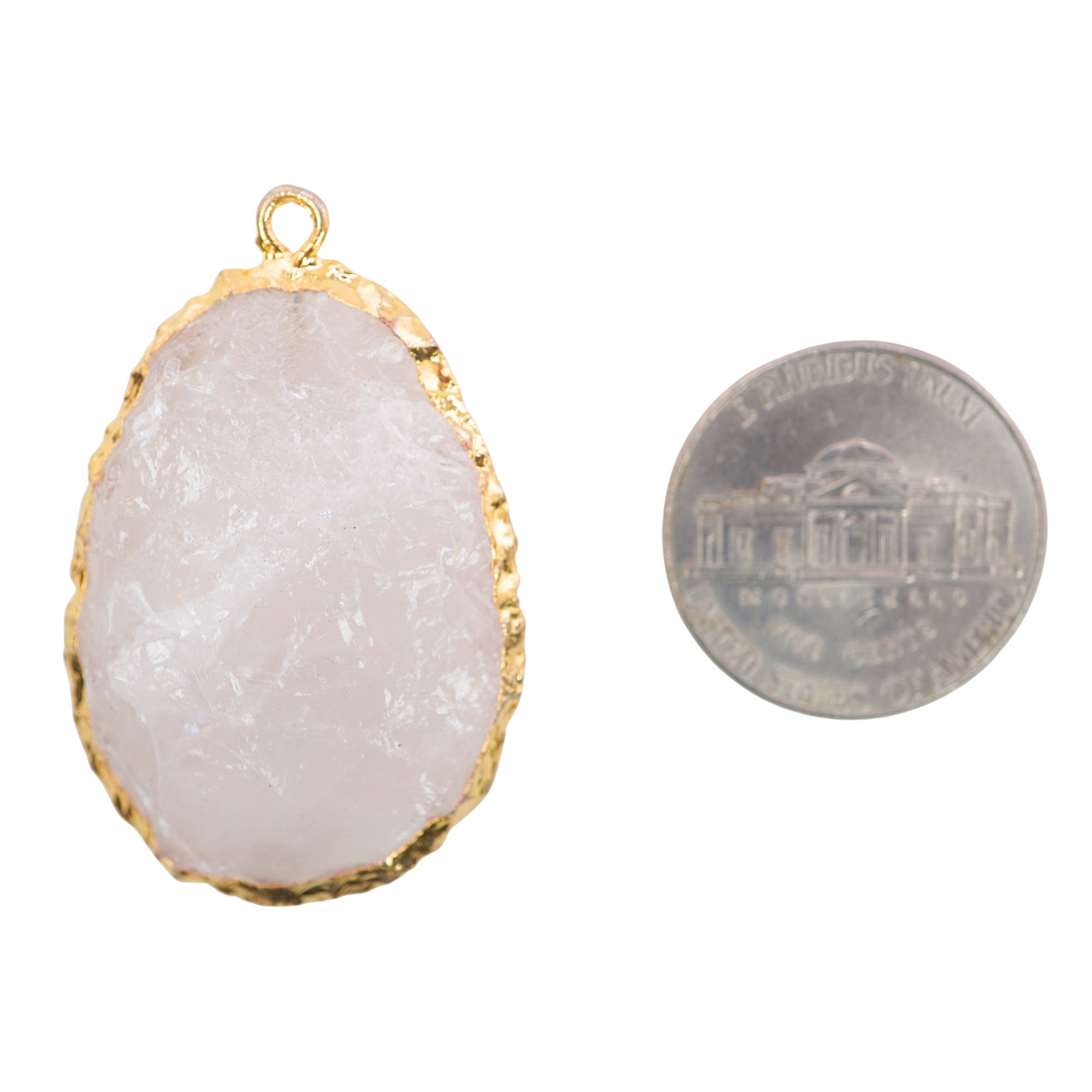 Rose Quartz Hand knapped Egg Shape Gemstone Gold Electroplated Charm Pendant