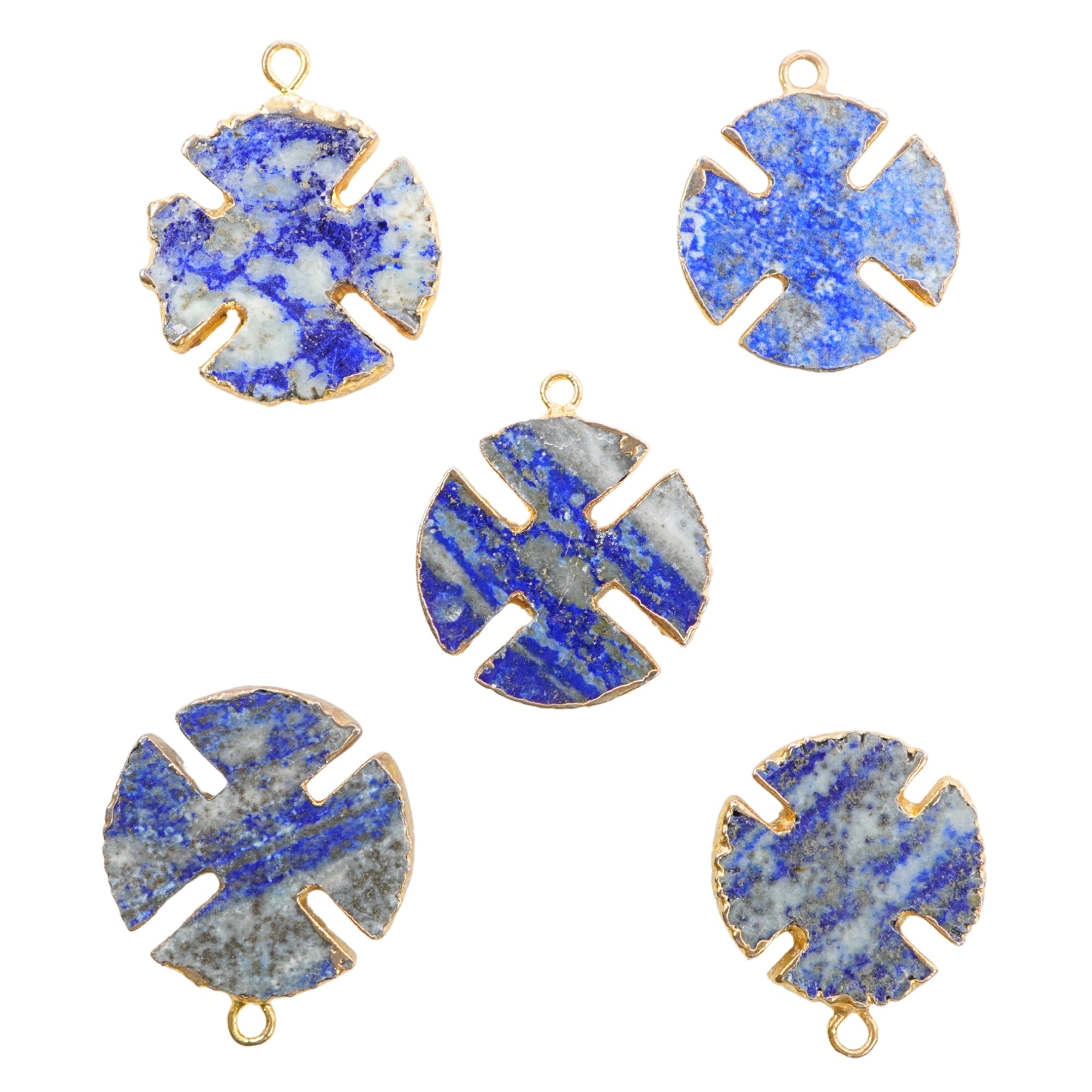 Lapis Lazuli Viking Cross Gold Electroplated Connector Pendant Charm
