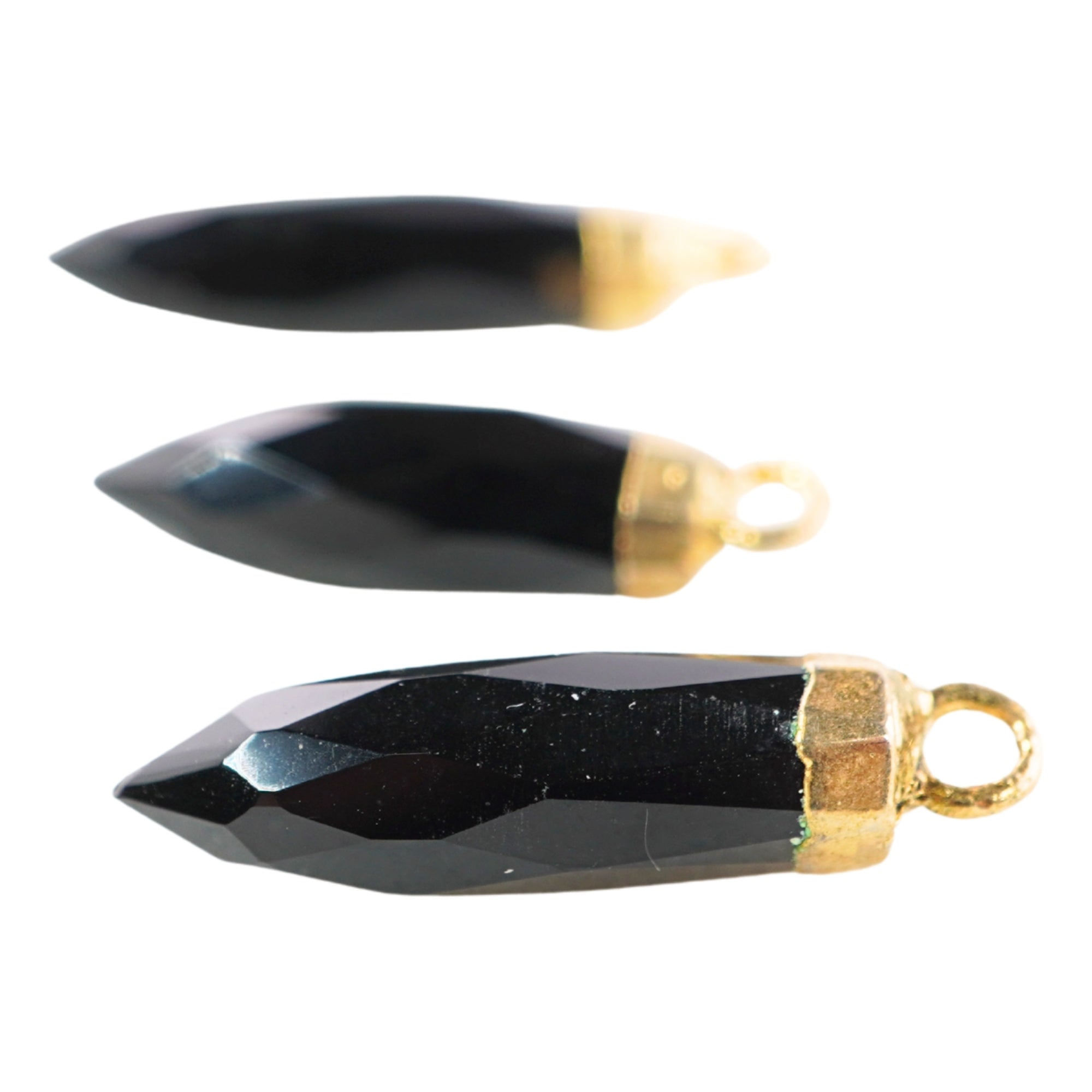 Black Onyx Bullet Shape Gemstone Gold Electroplated Charm Pendant