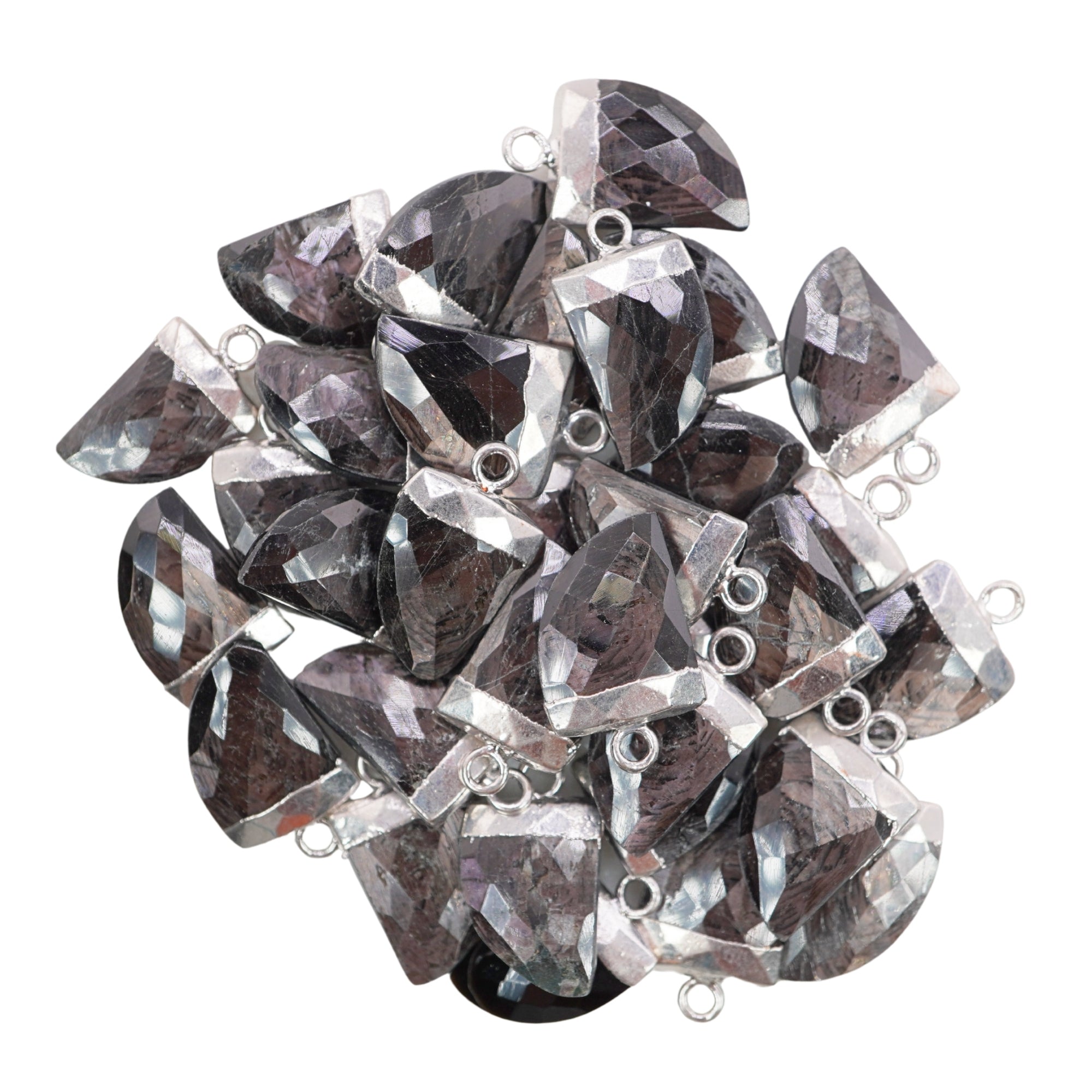 Hypersthene Faceted Horn Shape Gemstone Rhodium Electroplated Charm Pendant