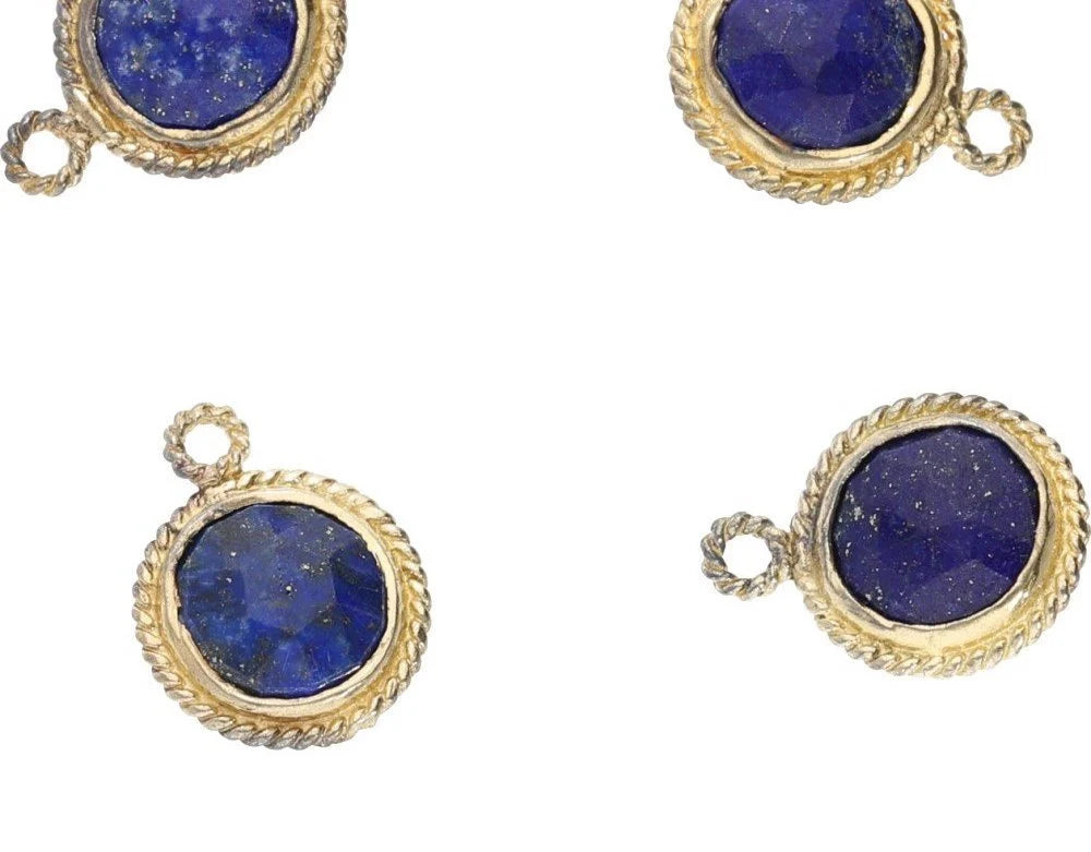 Lapis Lazuli Round Coin Shape Gemstone Sterling Silver Gold Plated Charm Pendant