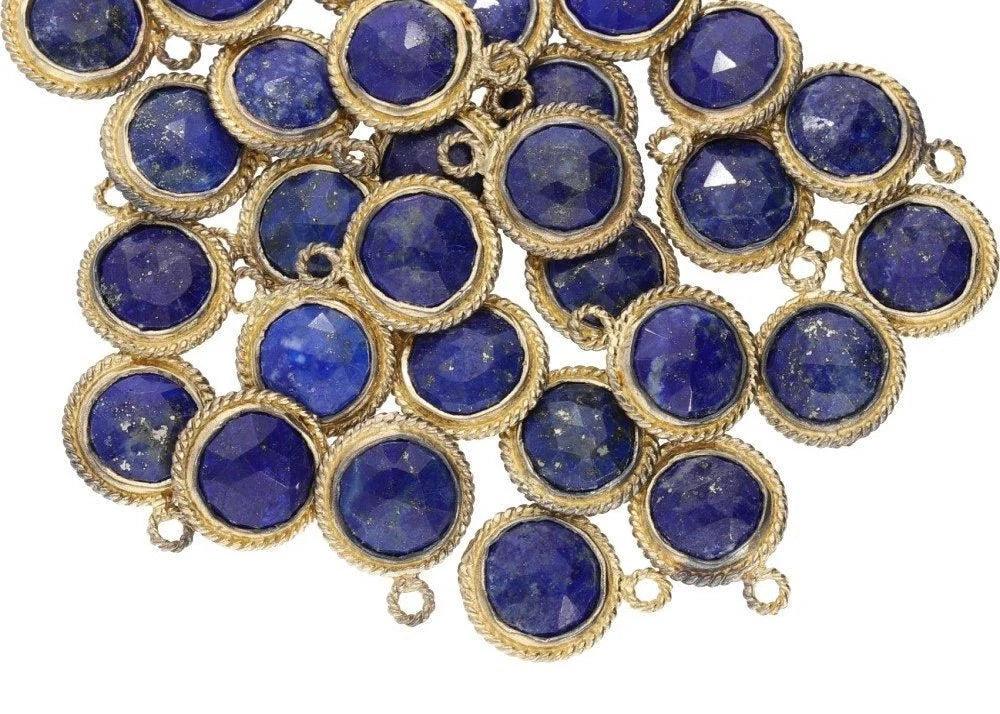Lapis Lazuli Round Coin Shape Gemstone Sterling Silver Gold Plated Charm Pendant