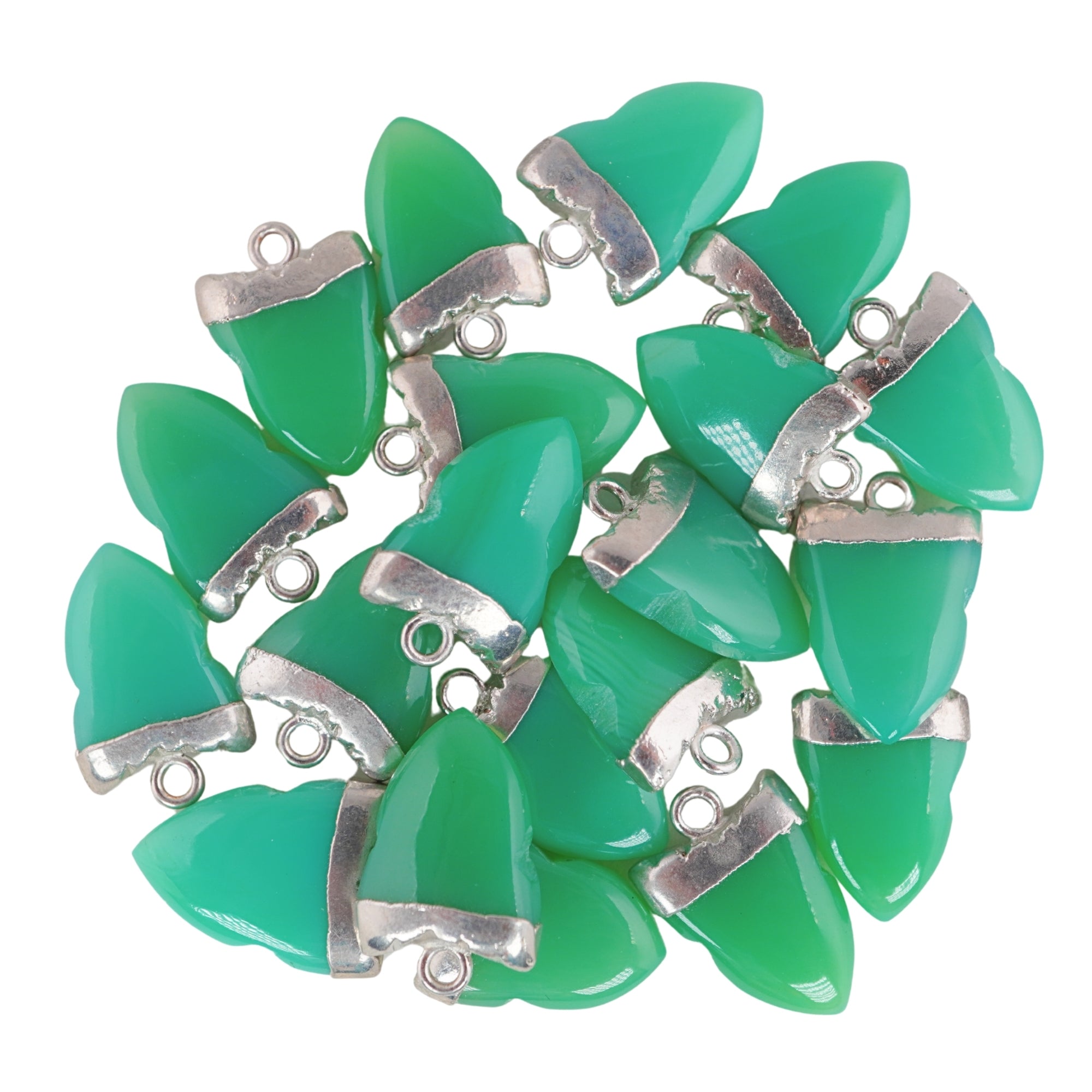 Chrysoprase Chalcedony Shark Tooth Shape Silver Electroplated Pendant Charm