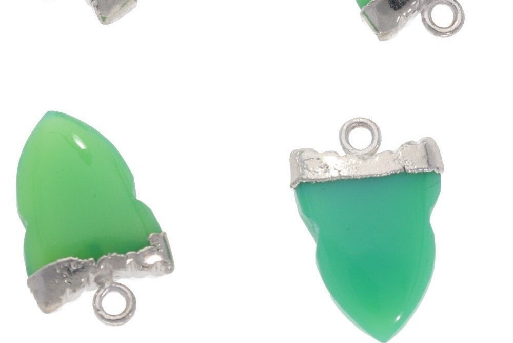 Chrysoprase Chalcedony Shark Tooth Silver Electroplated Pendant Charm