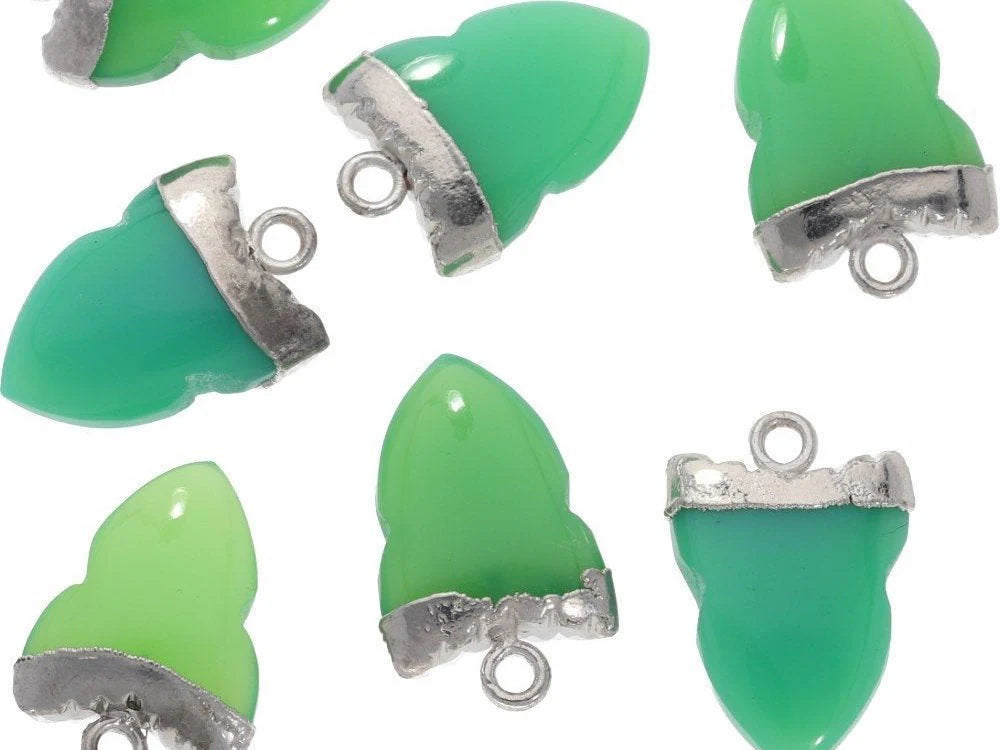 Chrysoprase Chalcedony Shark Tooth Silver Electroplated Pendant Charm