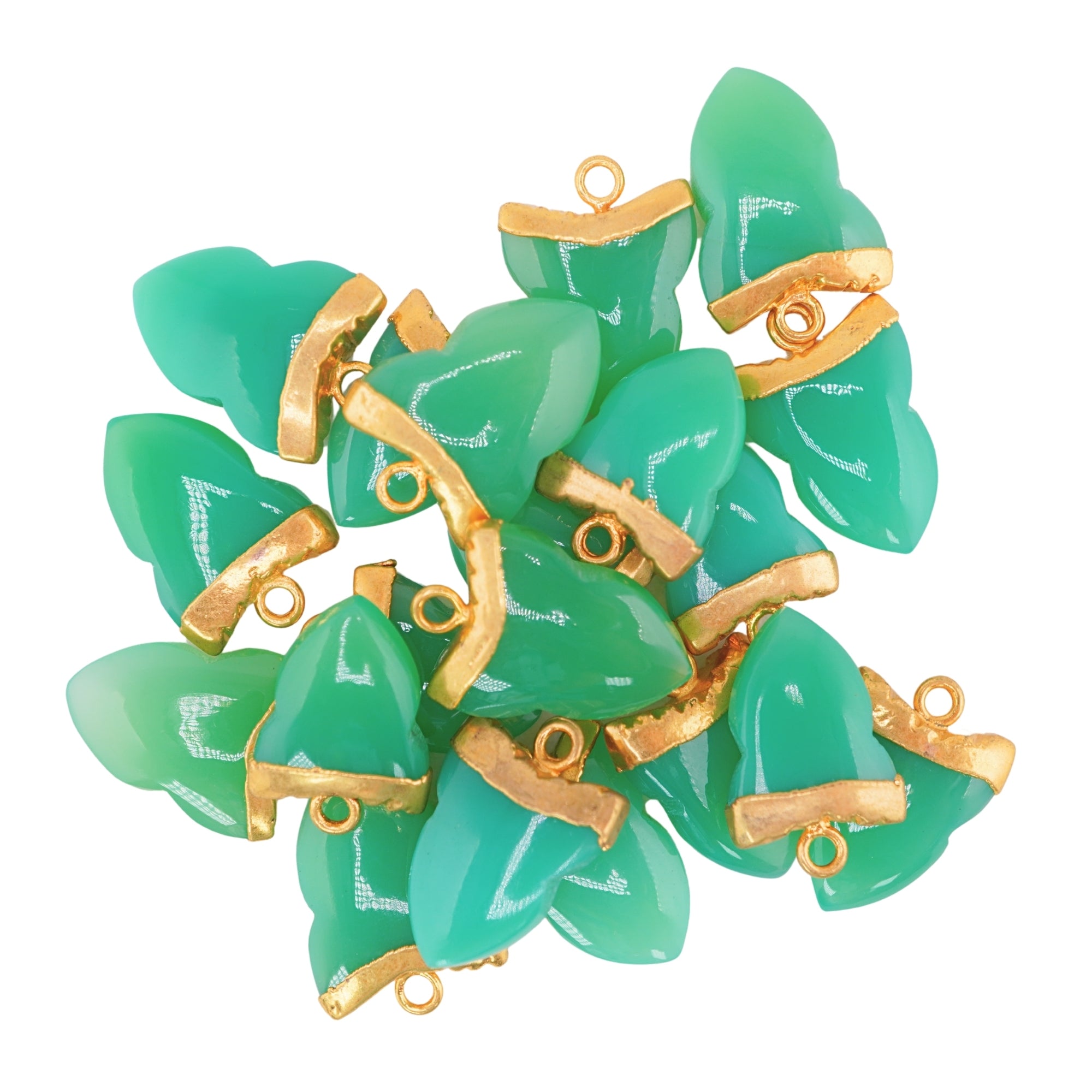 Chrysoprase Chalcedony Shark Tooth Shape Gold Electroplated Pendant Charm Jewelry Making Supply