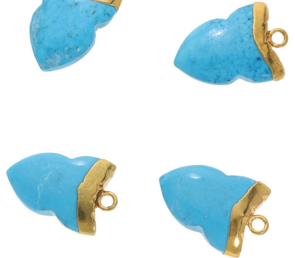 Blue Howlite Shark Tooth Shape Gemstone Gold Electroplated Charm Pendant