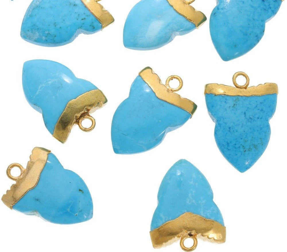 Blue Howlite Shark Tooth Shape Gemstone Gold Electroplated Charm Pendant