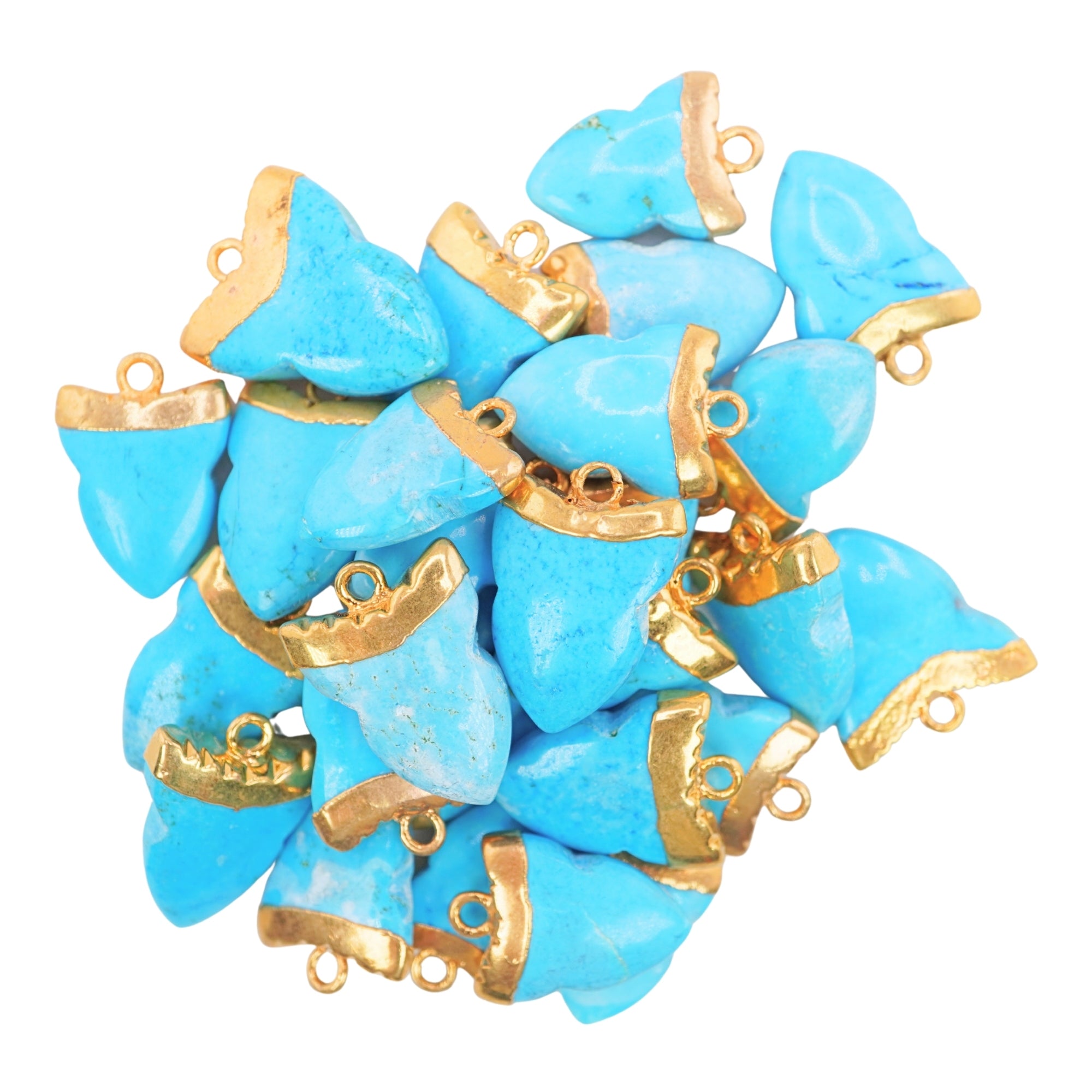 Blue Howlite Shark Tooth Shape Gemstone Gold Electroplated Charm Pendant