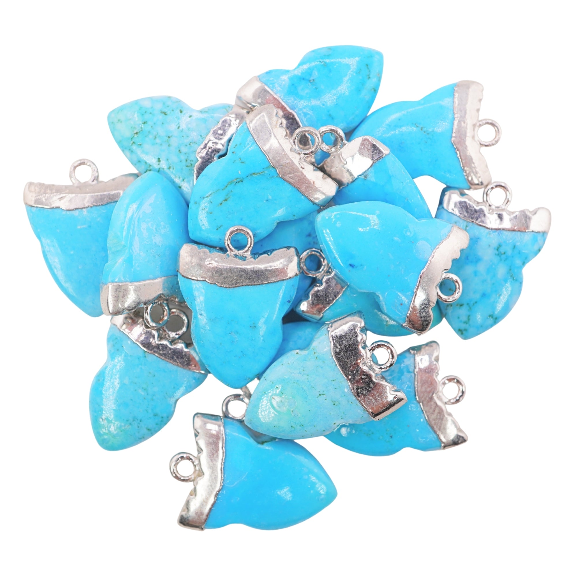 Blue Howlite Shark Tooth Shape Gemstone Silver Electroplated Charm Pendant