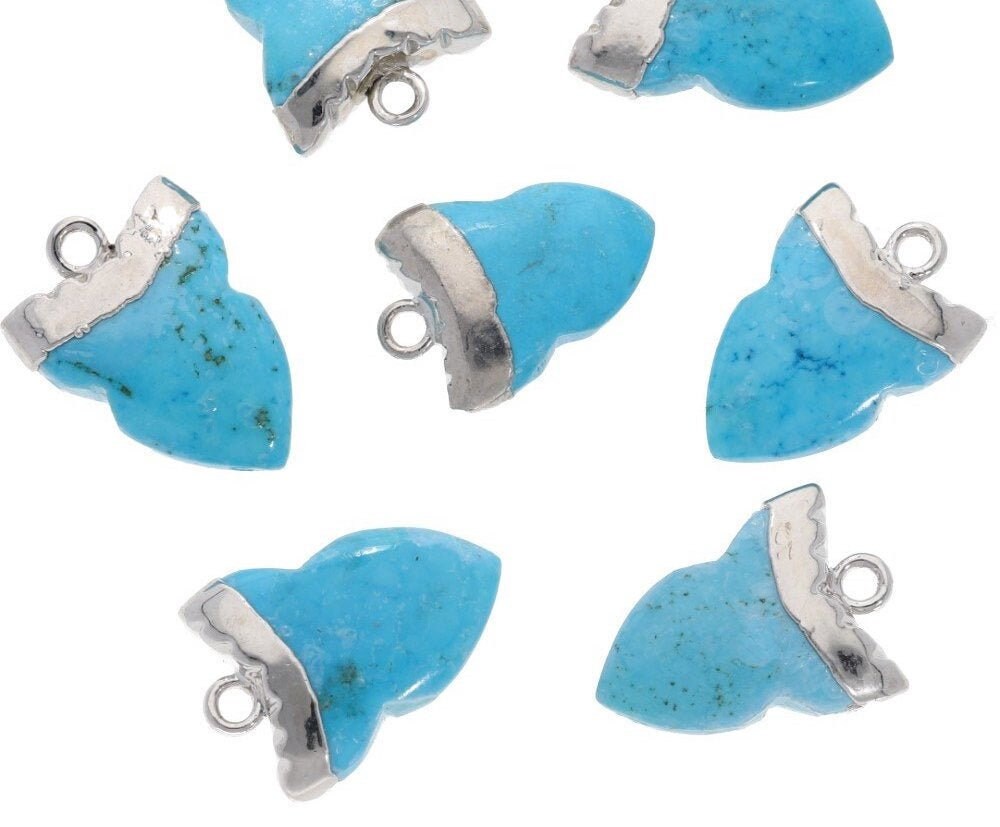 Blue Howlite Shark Tooth Gemstone Silver Electroplated Charm Pendant