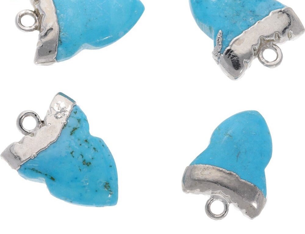 Blue Howlite Shark Tooth Gemstone Silver Electroplated Charm Pendant