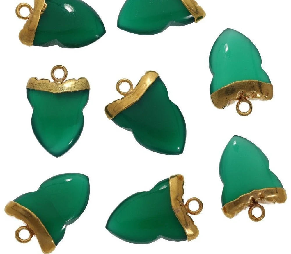 Green Onyx Shark Tooth Gemstone Gold Electroplated Charm Pendant