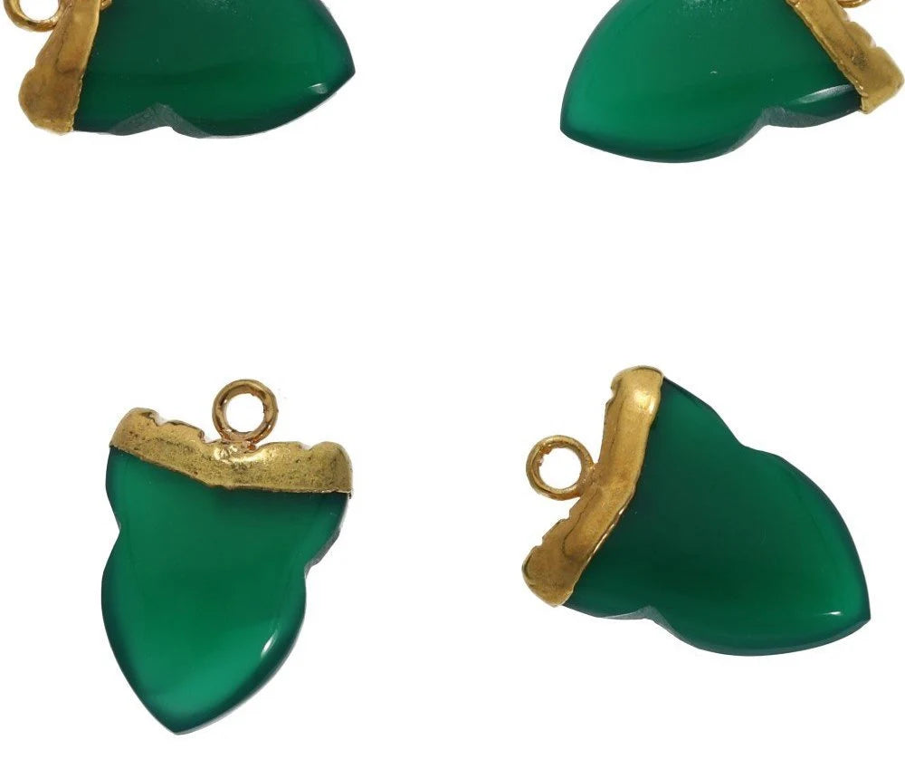 Green Onyx Shark Tooth Gemstone Gold Electroplated Charm Pendant