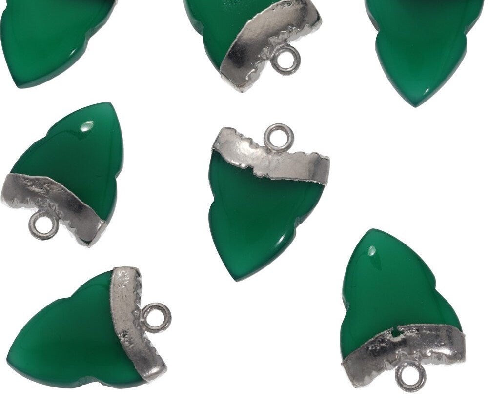 Green Onyx Shark Tooth Gemstone Silver Electroplated Charm Pendant