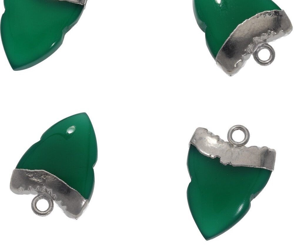 Green Onyx Shark Tooth Gemstone Silver Electroplated Charm Pendant