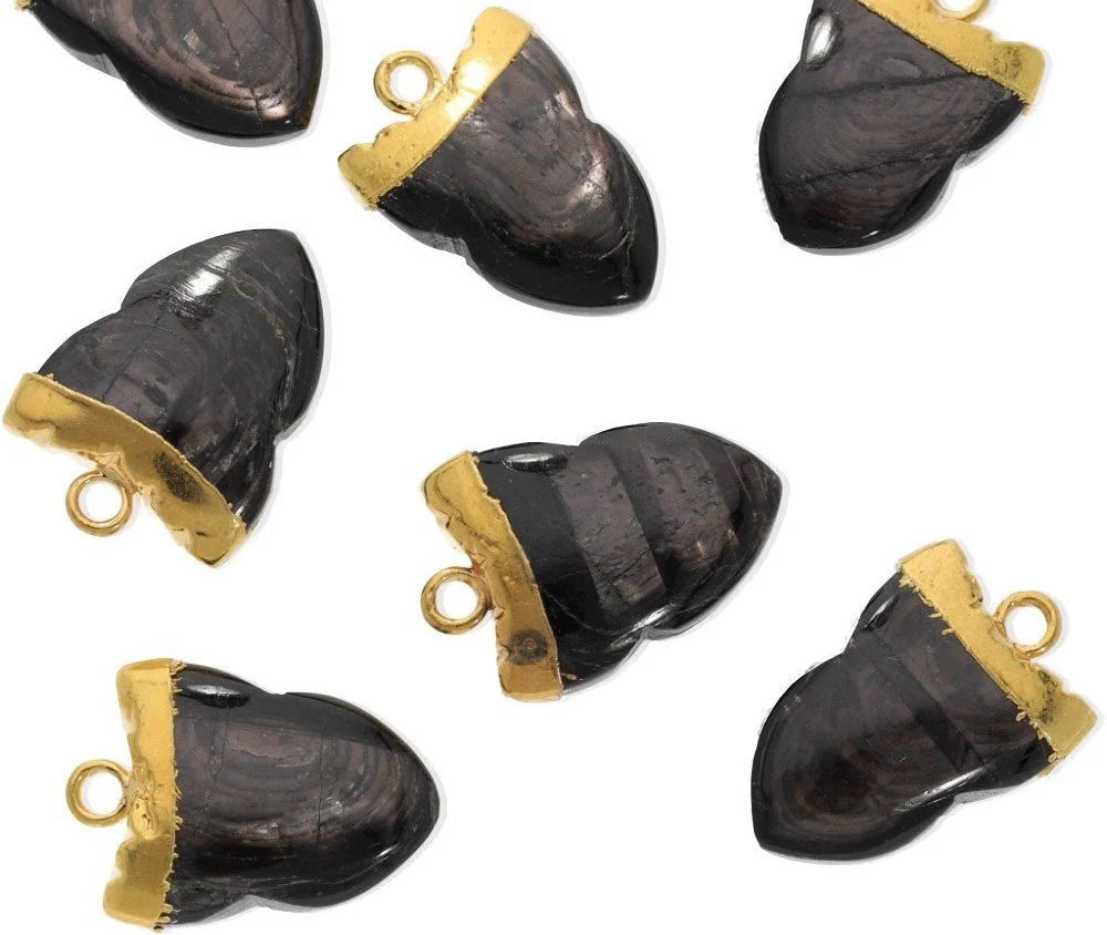 Hypersthene Shark Tooth Gemstone Gold Electroplated Charm Pendant