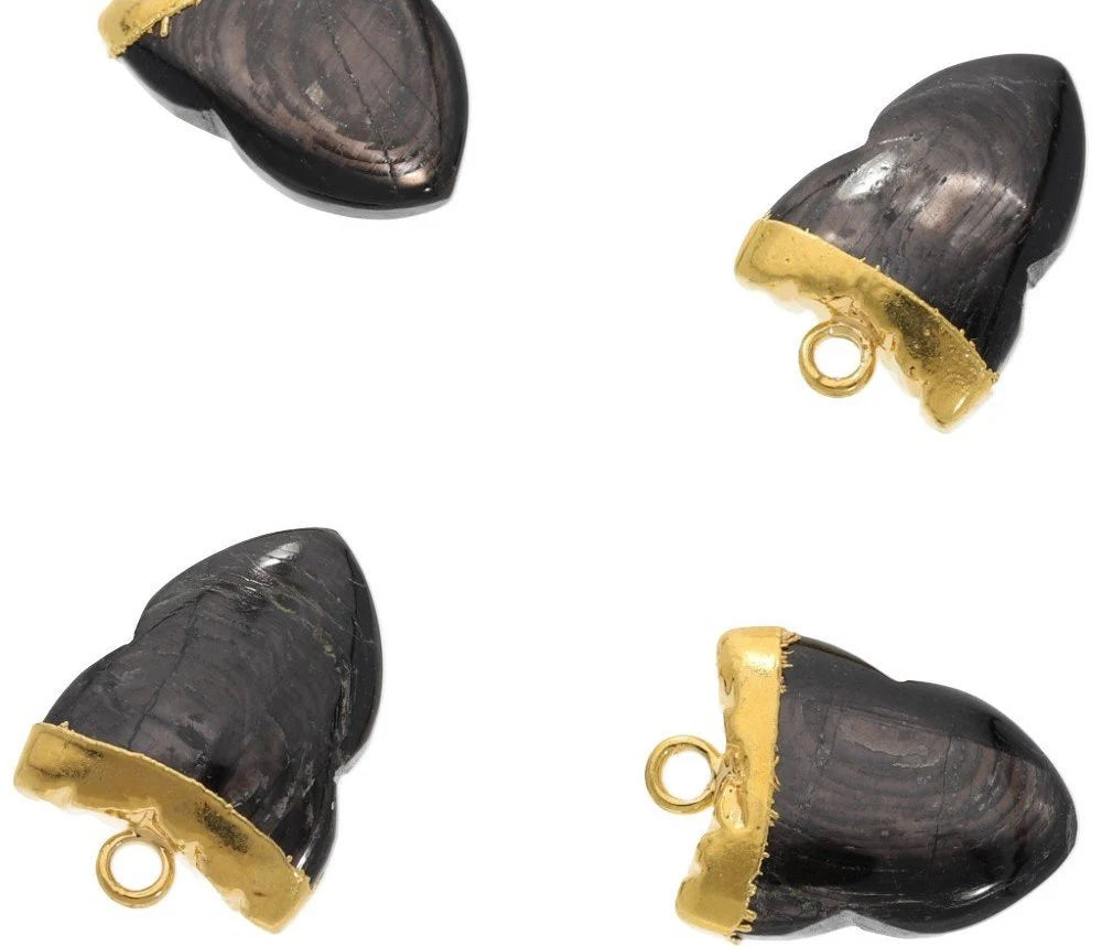 Hypersthene Shark Tooth Gemstone Gold Electroplated Charm Pendant