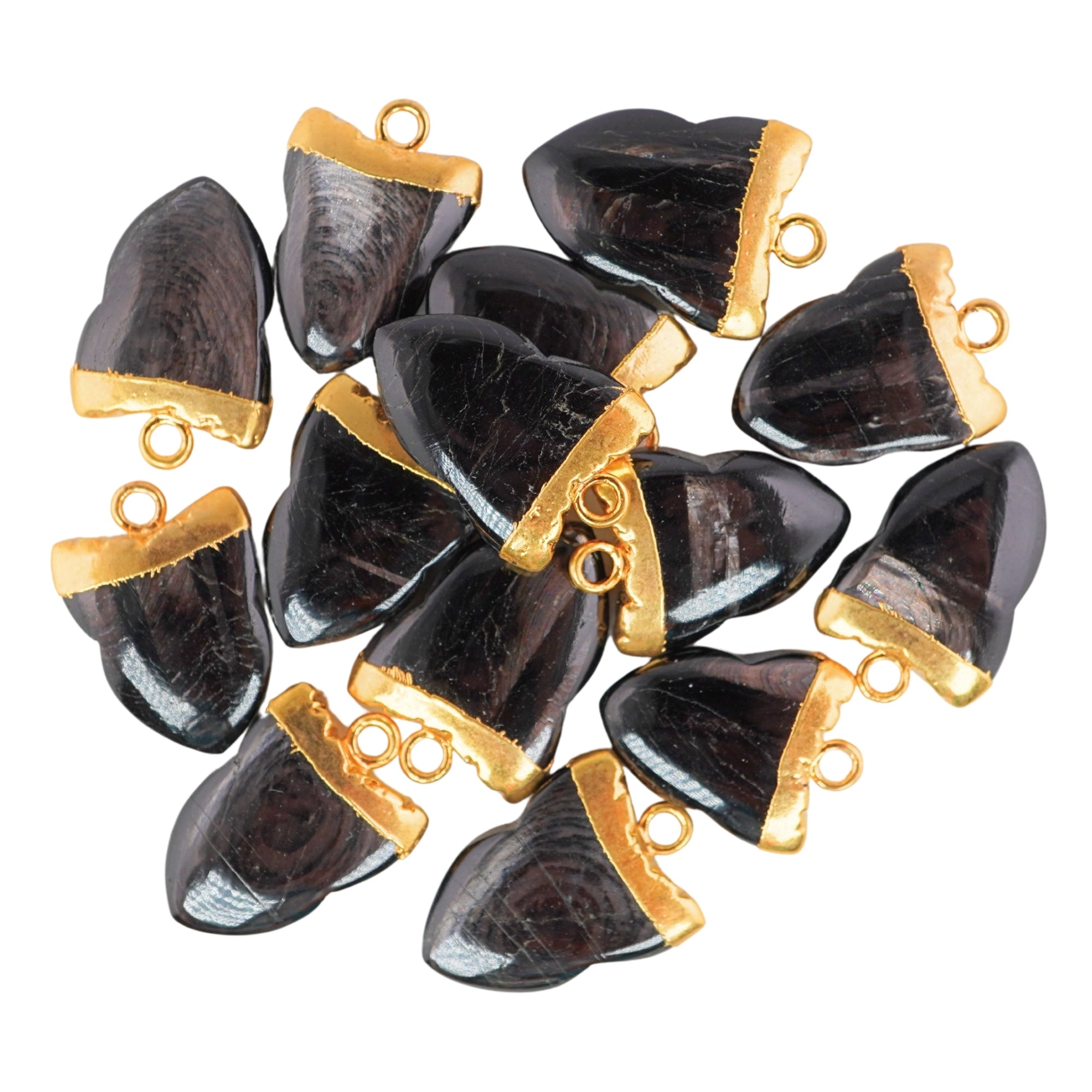 Hypersthene Shark Tooth Shape Gemstone Gold Electroplated Charm Pendant For Jewelry Making
