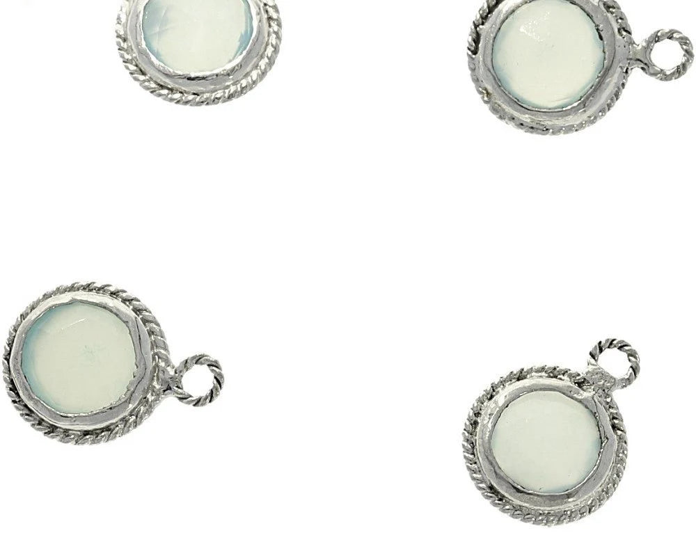Aqua Chalcedony Coin Shape Sterling Silver Gemstone Bezel Charm Pendant