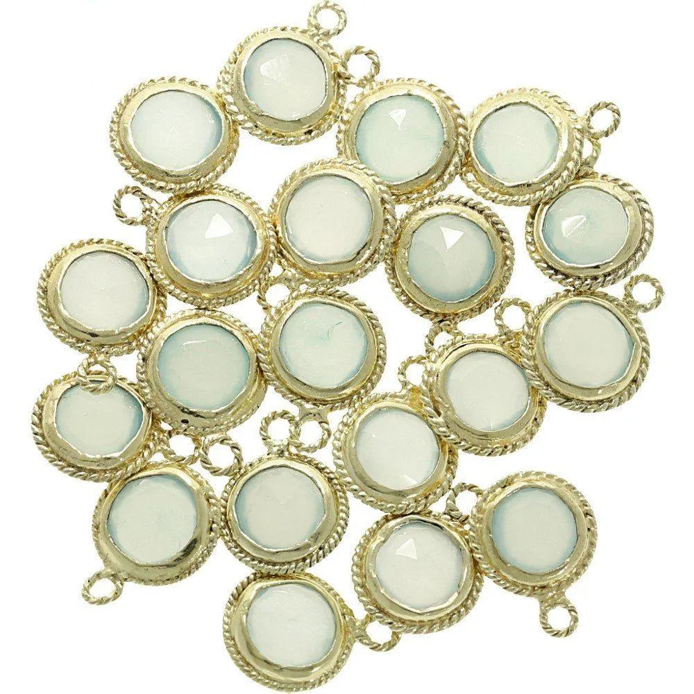 Aqua Chalcedony Coin Shape Sterling Silver Gemstone Bezel Charm Pendant