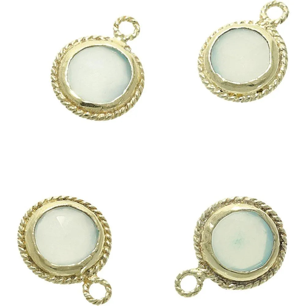 Aqua Chalcedony Coin Shape Sterling Silver Gemstone Bezel Charm Pendant