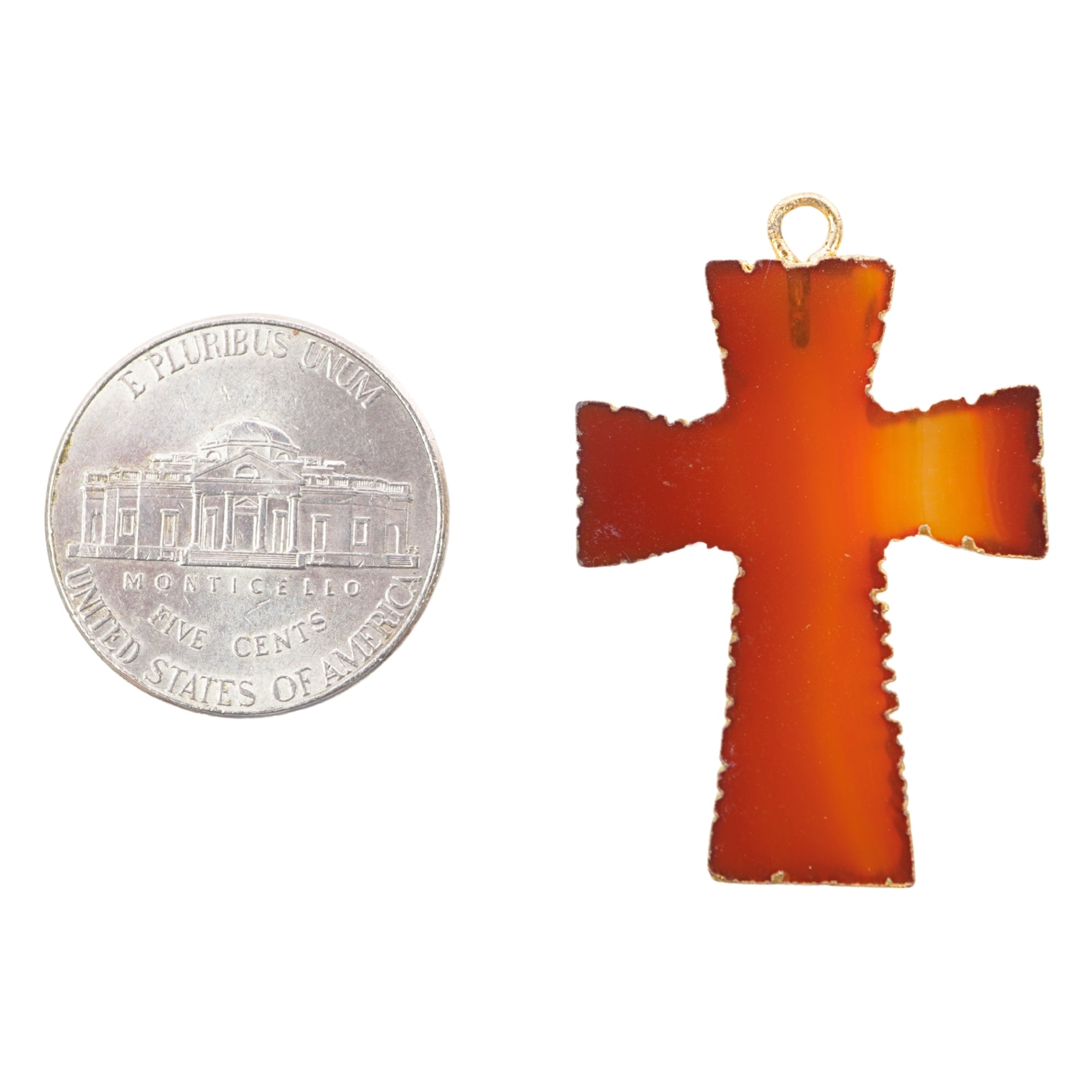 Red Banded Agate Cross Shape Gemstone Gold Electroplate Charm Pendant