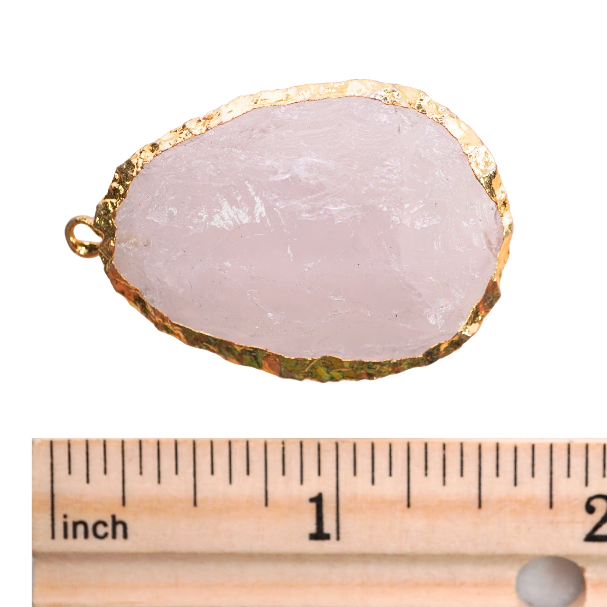 Rose Quartz Hand knapped Egg Shape Gemstone Gold Electroplated Charm Pendant 32.5 X 22 To 42 X 26 MM