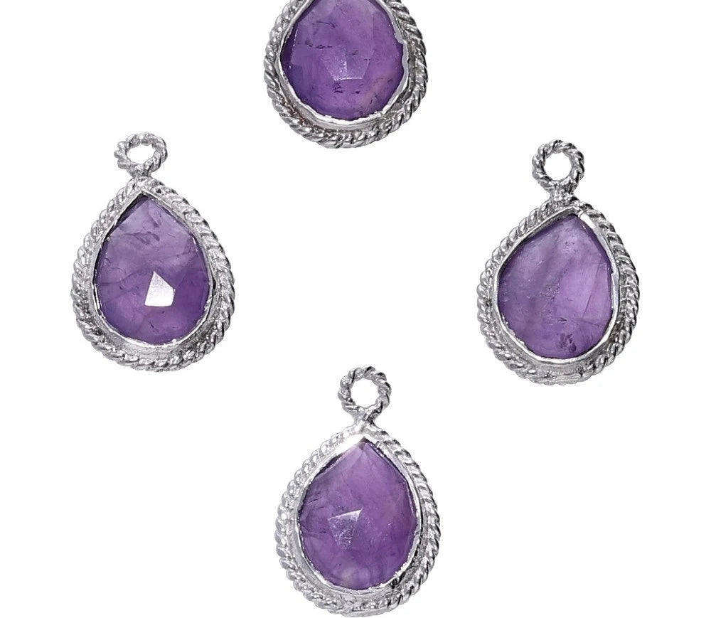 Amethyst Pear Shape Gemstone Starling Silver Bezel Charm Pendant