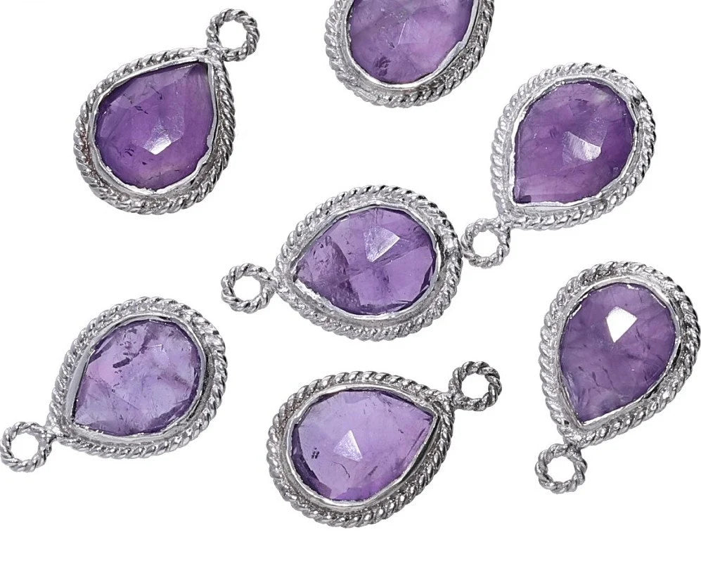 Amethyst Pear Shape Gemstone Starling Silver Bezel Charm Pendant
