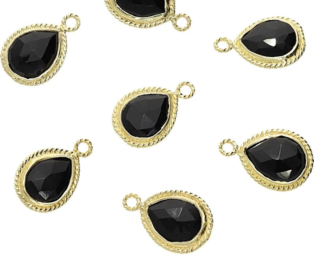 Black Onyx Pear Shape Gemstone Twisted Wire Gold Plated Finding Bezel Charm Pendant